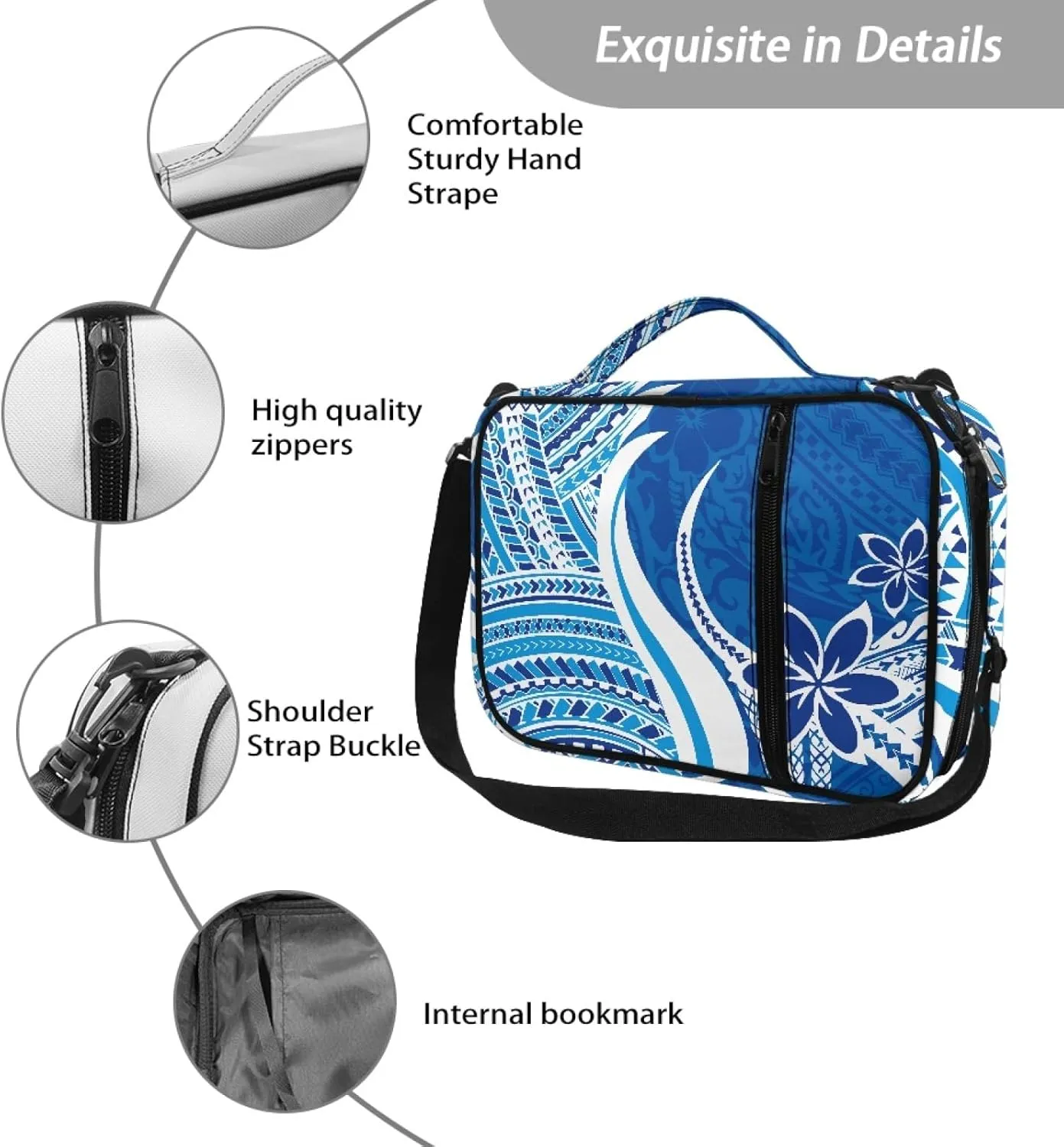 JooMeryer 3D Printed Bible Covers for Girls Bible Holder Case Tote Bag Crossbody Handbag Bible Church Bag,Blue Polynesian