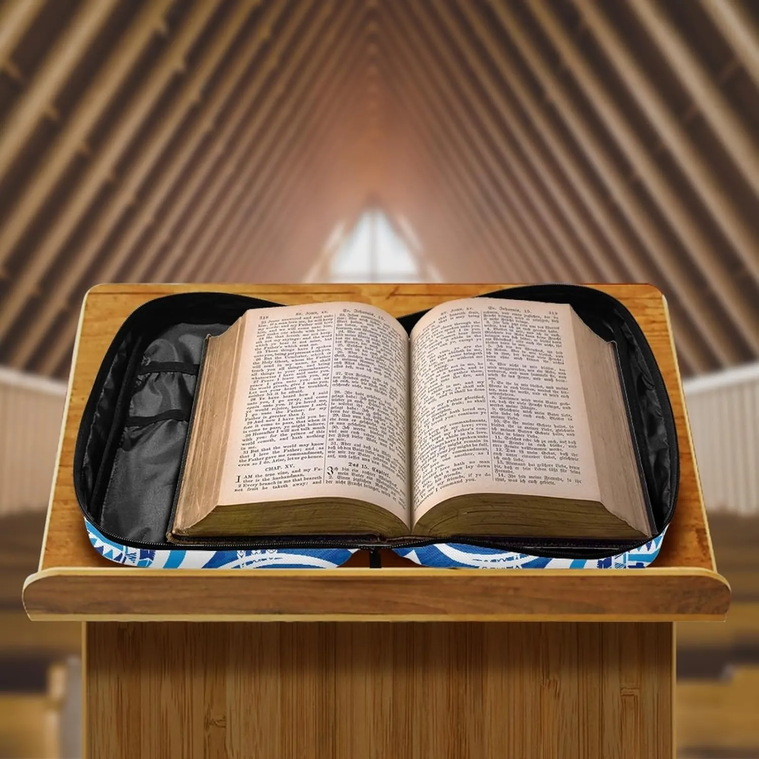 JooMeryer 3D Printed Bible Covers for Girls Bible Holder Case Tote Bag Crossbody Handbag Bible Church Bag,Blue Polynesian