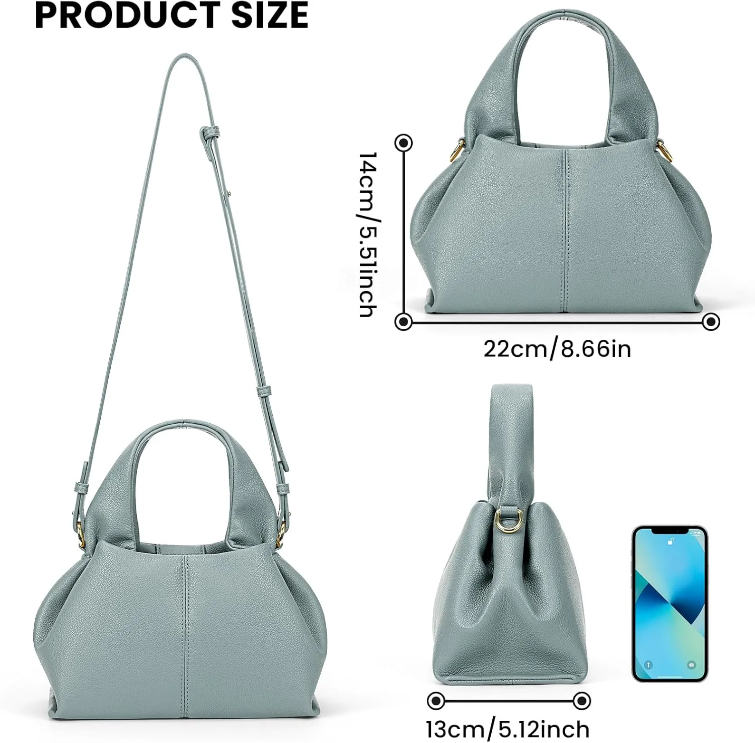 JQWYGB Cloud Pouch Dumpling Clutch Purse Women Tote Shoulder Retro Crossbody Bag with Removable Strap