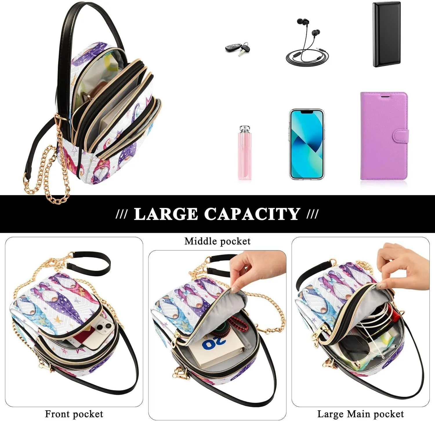 JSTEL Small Crossbody Bag for Women with Compartments,Long Strap Crossbody Purse Polyester Phone Purse Wallet