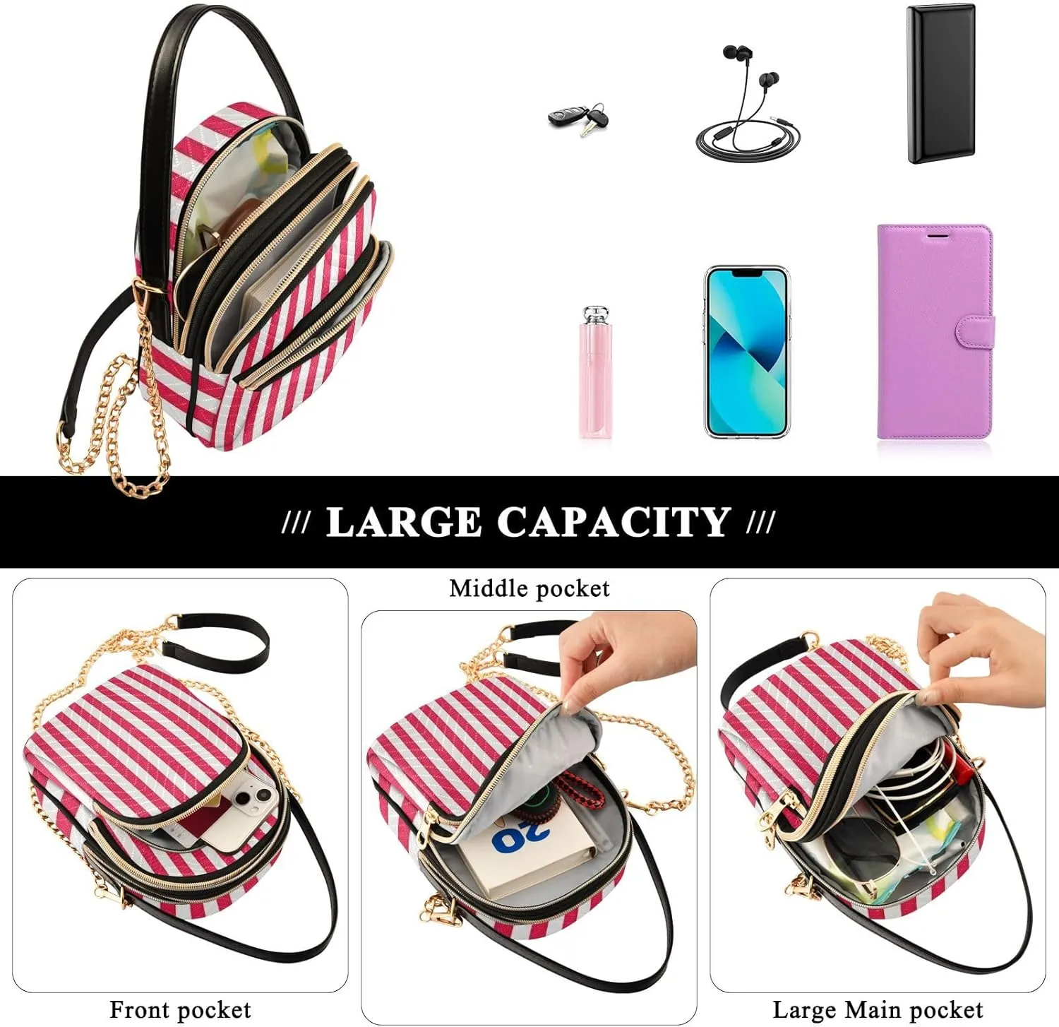 JSTEL Small Crossbody Bag for Women with Compartments,Long Strap Crossbody Purse Polyester Phone Purse Wallet