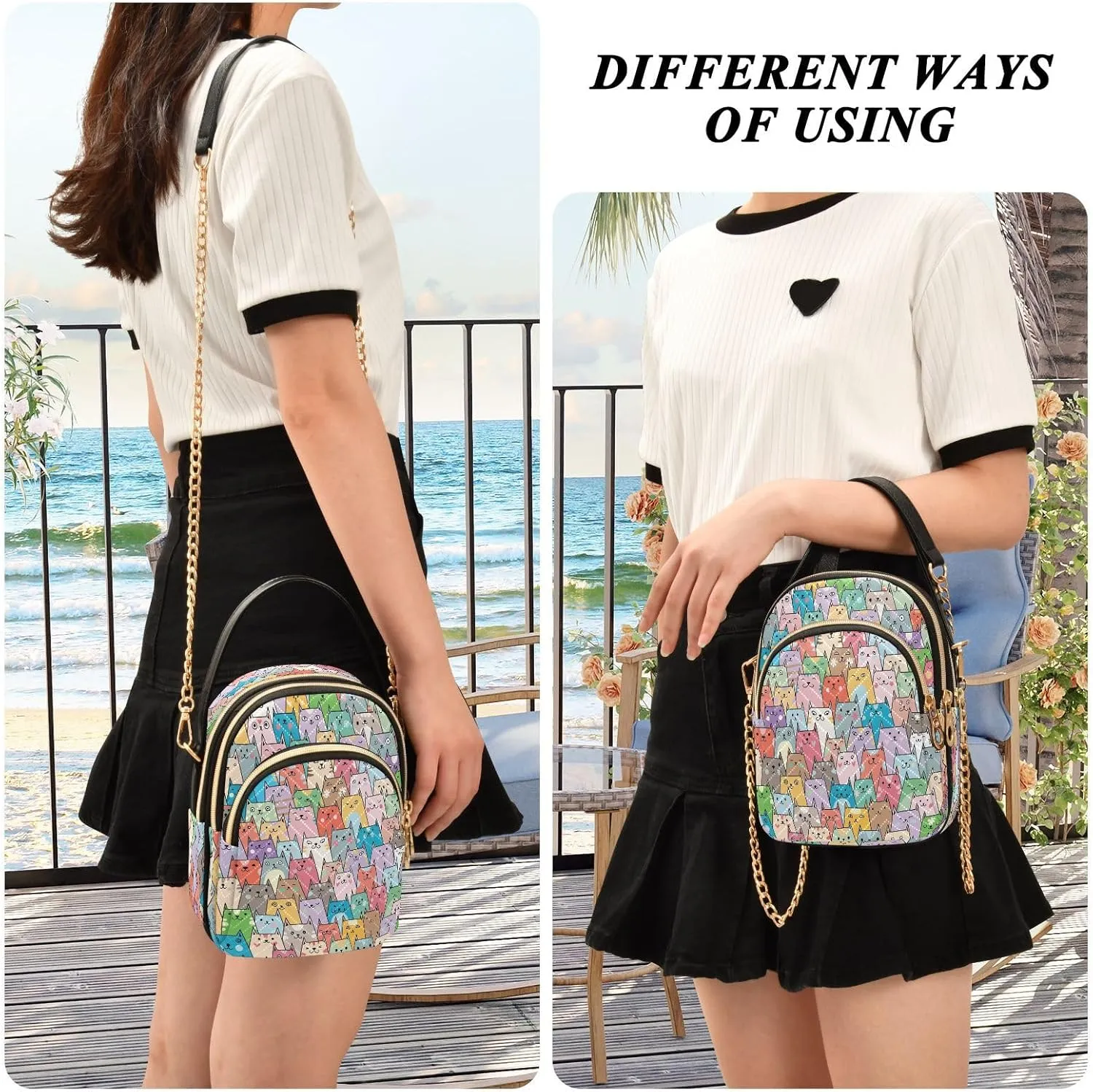 JSTEL Small Crossbody Bag for Women with Compartments,Long Strap Crossbody Purse Polyester Phone Purse Wallet