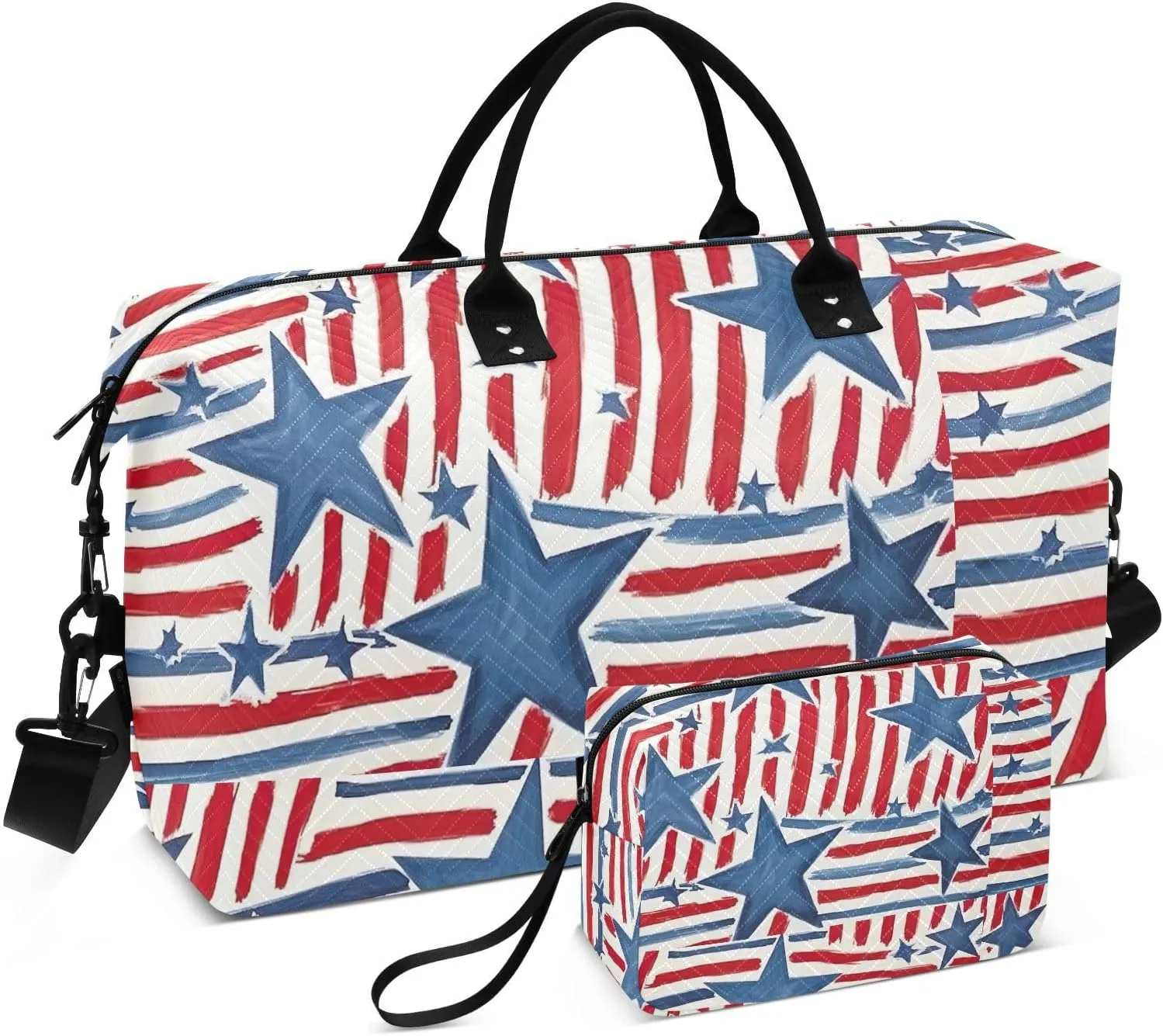 July 4th Star Travel Duffel Bag with Toiletry Bag Weekender Bag for Carry on Sports Gym Bag for Weekend Travel Sports