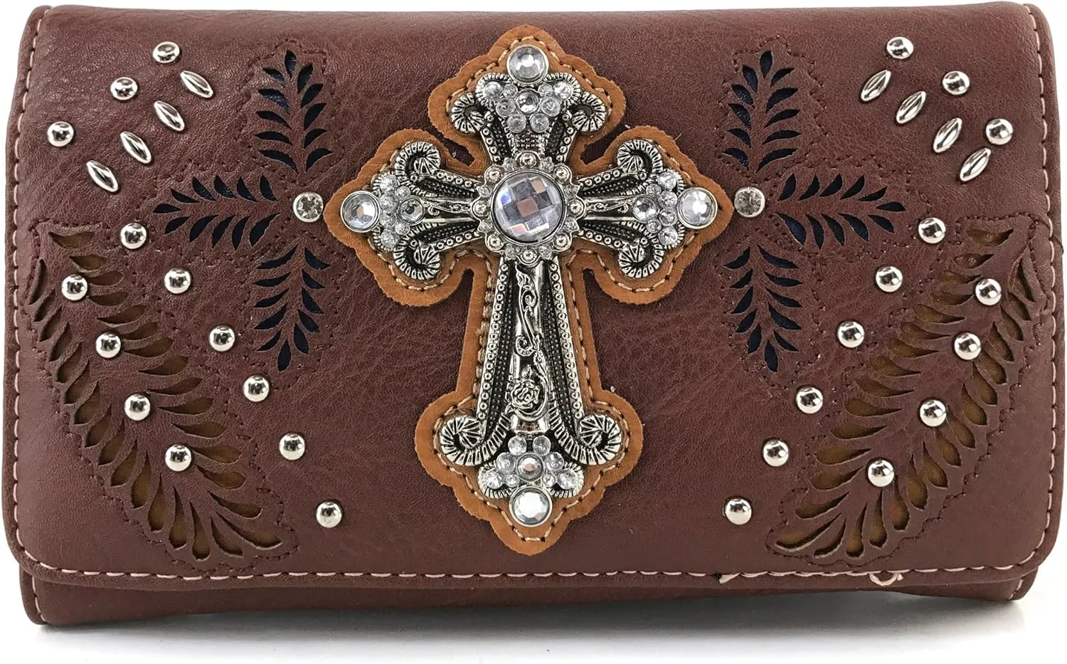 Justin West Floral Laser Cut Western Rhinestone Cross Handbag Purse Conceal Carry