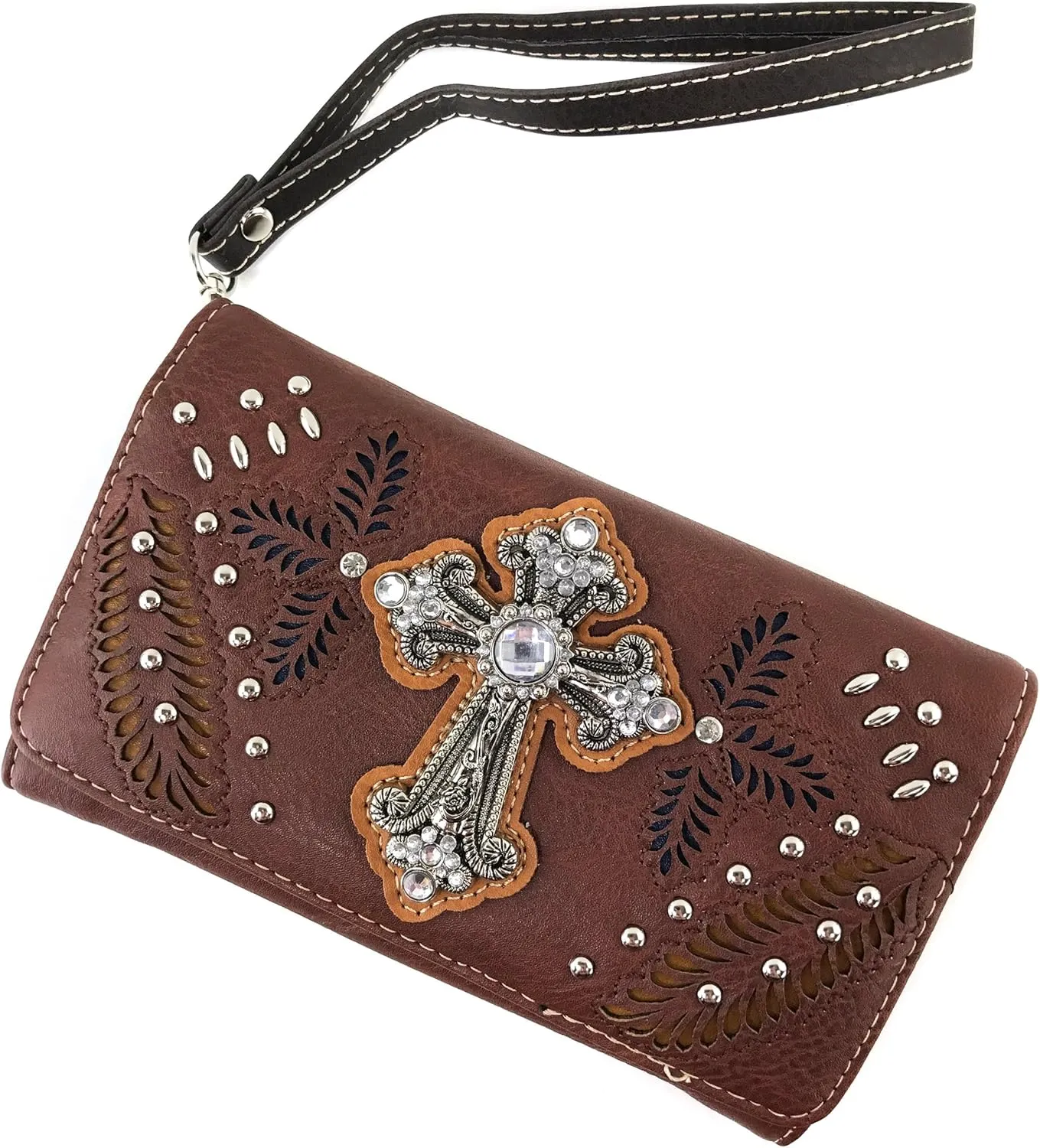 Justin West Floral Laser Cut Western Rhinestone Cross Handbag Purse Conceal Carry