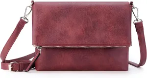 KALIDI Vintage Vegan Leather Crossbody Bag PU Shoulder Bag Handbag Multiple Pockets Adjustable Removable Strap Women