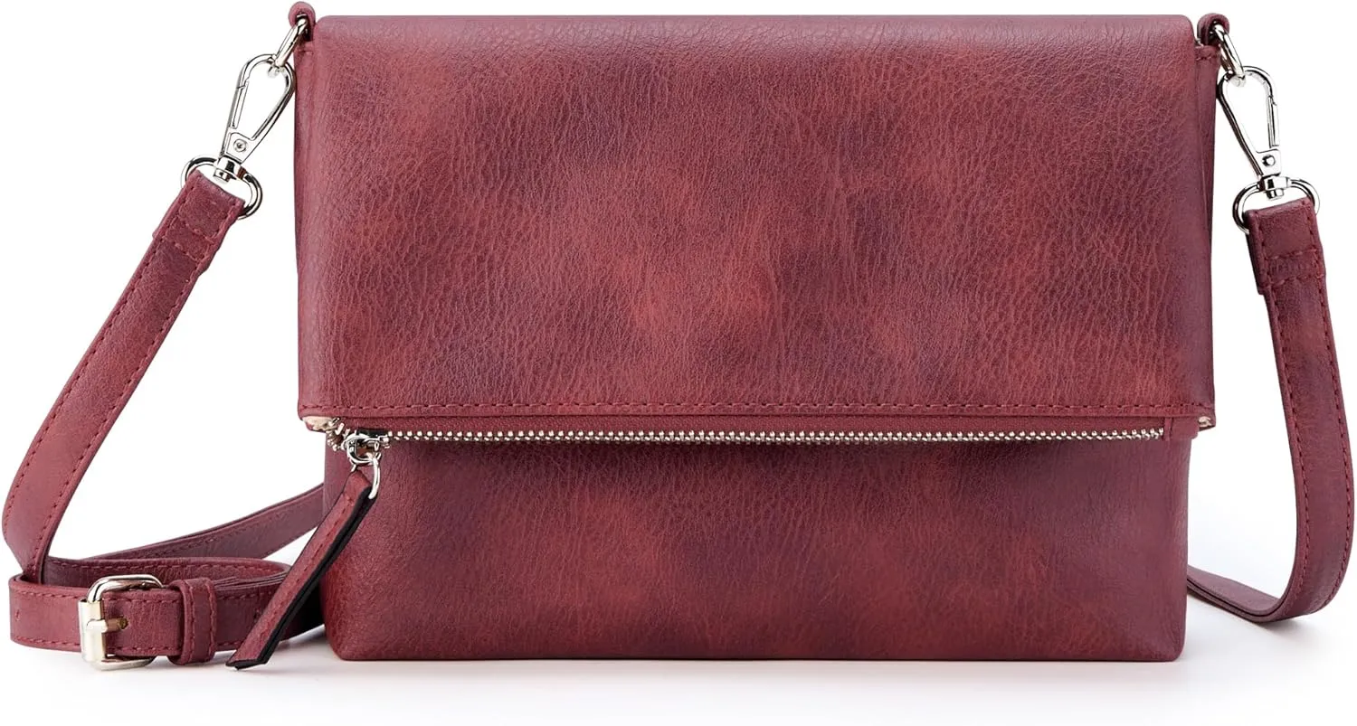 KALIDI Vintage Vegan Leather Crossbody Bag PU Shoulder Bag Handbag Multiple Pockets Adjustable Removable Strap Women