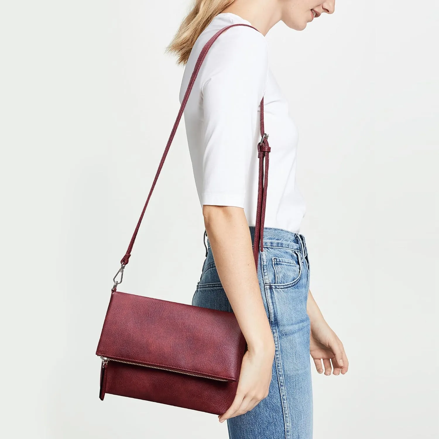 KALIDI Vintage Vegan Leather Crossbody Bag PU Shoulder Bag Handbag Multiple Pockets Adjustable Removable Strap Women