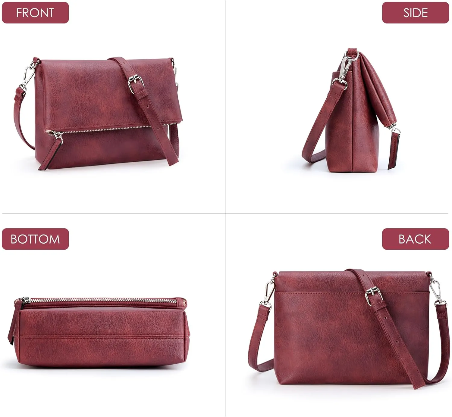 KALIDI Vintage Vegan Leather Crossbody Bag PU Shoulder Bag Handbag Multiple Pockets Adjustable Removable Strap Women