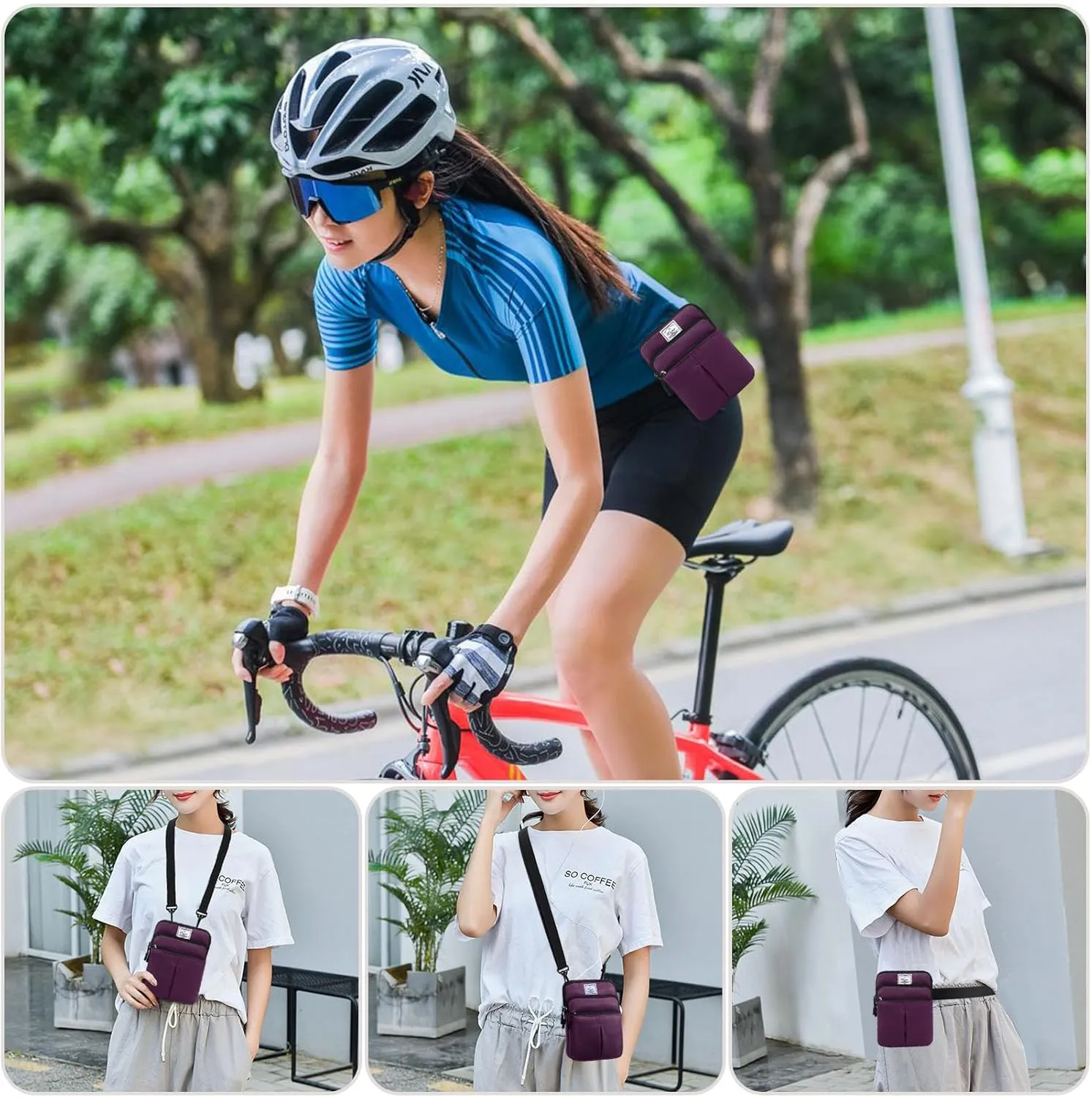 KAMO Multifunction Phone Waist Bag - Diagonal Cross Body Smart Phone Case - Outdoor Bag with Triple Zip - Hipster Crossbody Purse for Women & Men