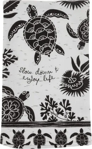 Karma Gifts Black and White Boho Tea Towel,Cotton, Sea Turtle