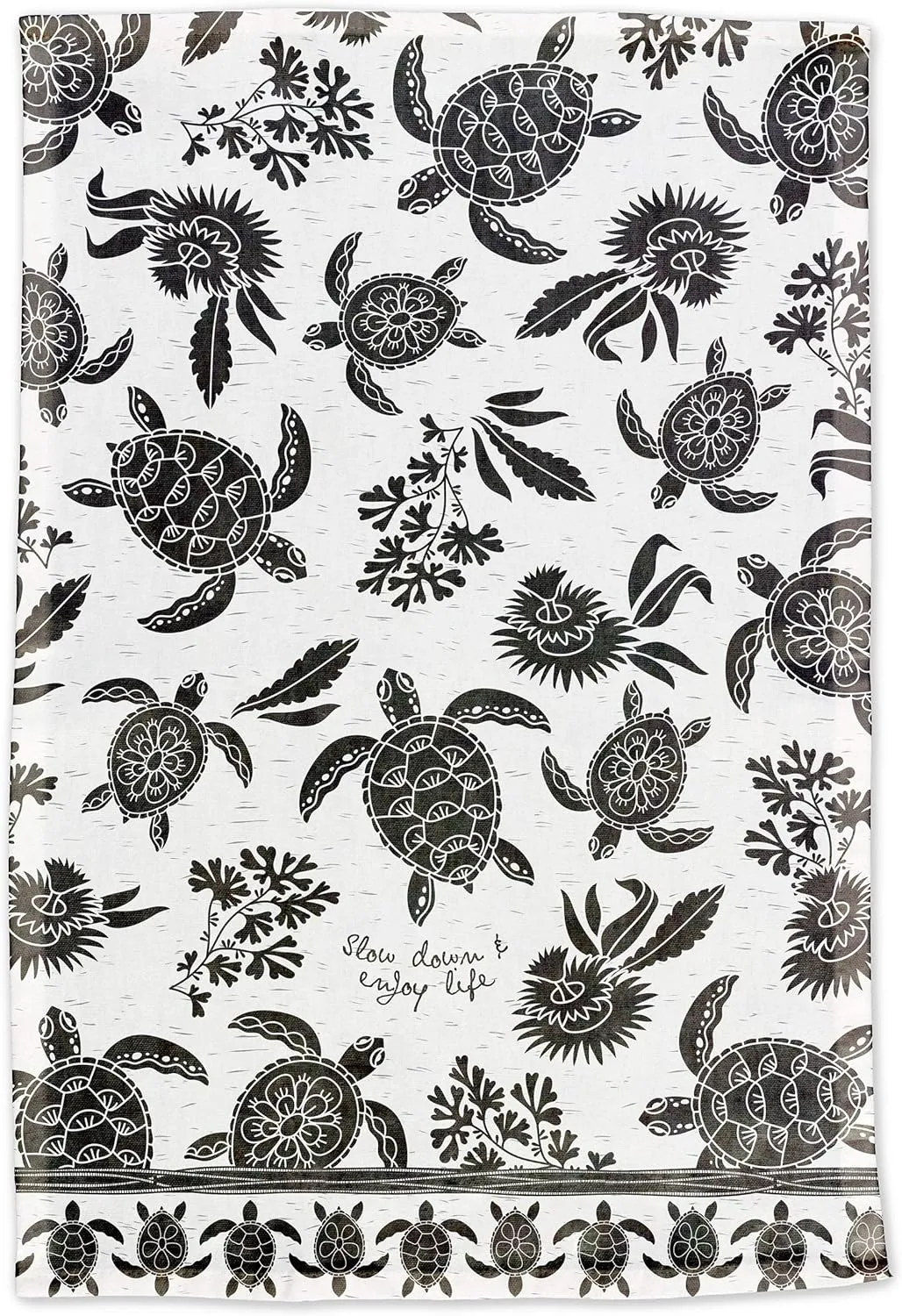 Karma Gifts Black and White Boho Tea Towel,Cotton, Sea Turtle