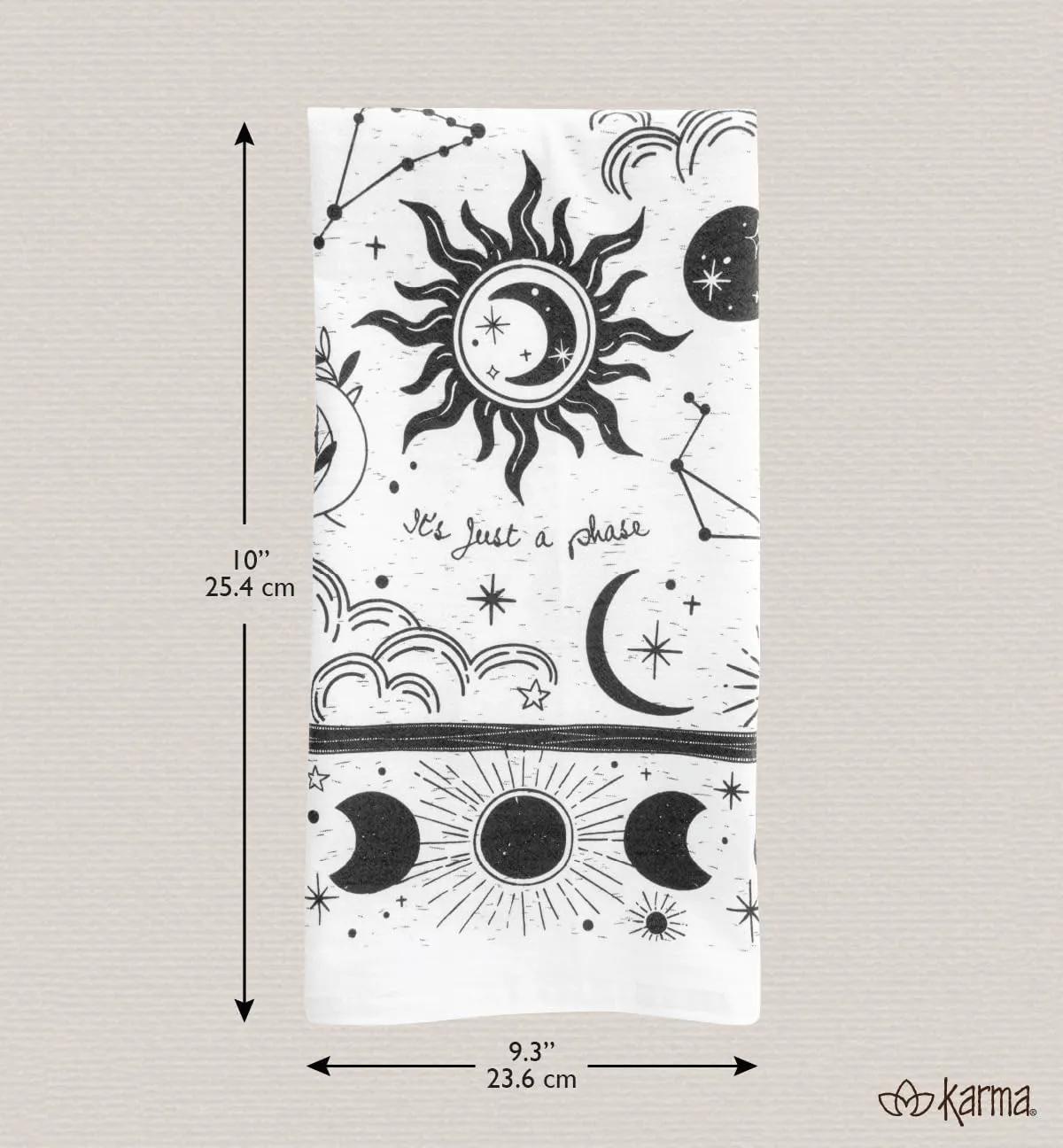 Karma Gifts Black and White Boho Tea Towel,Cotton, Sea Turtle