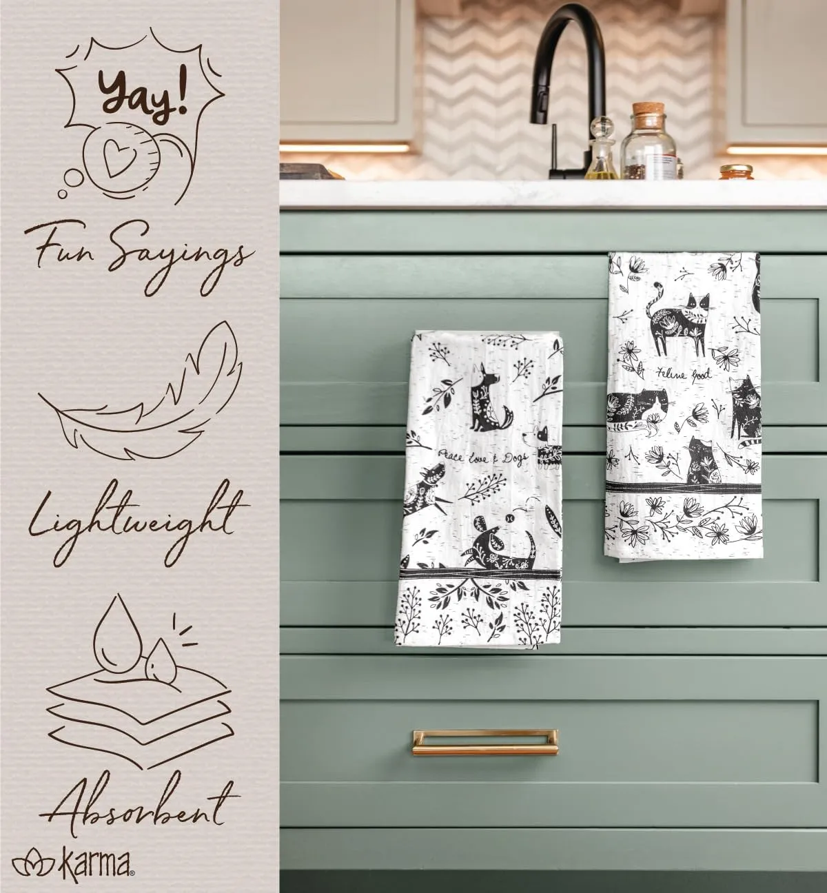 Karma Gifts Black and White Boho Tea Towel,Cotton, Sea Turtle