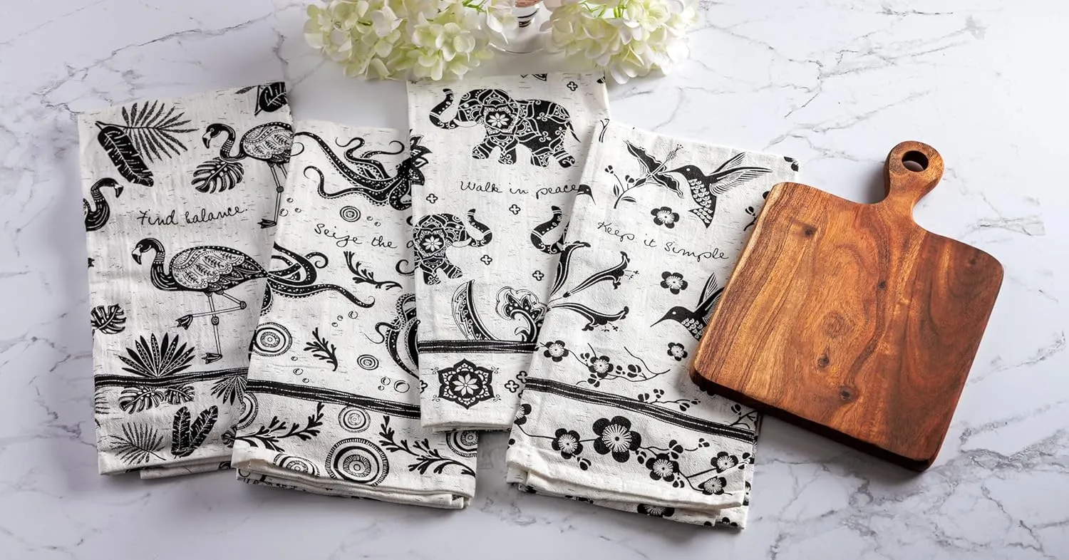Karma Gifts Black and White Boho Tea Towel,Cotton, Sea Turtle
