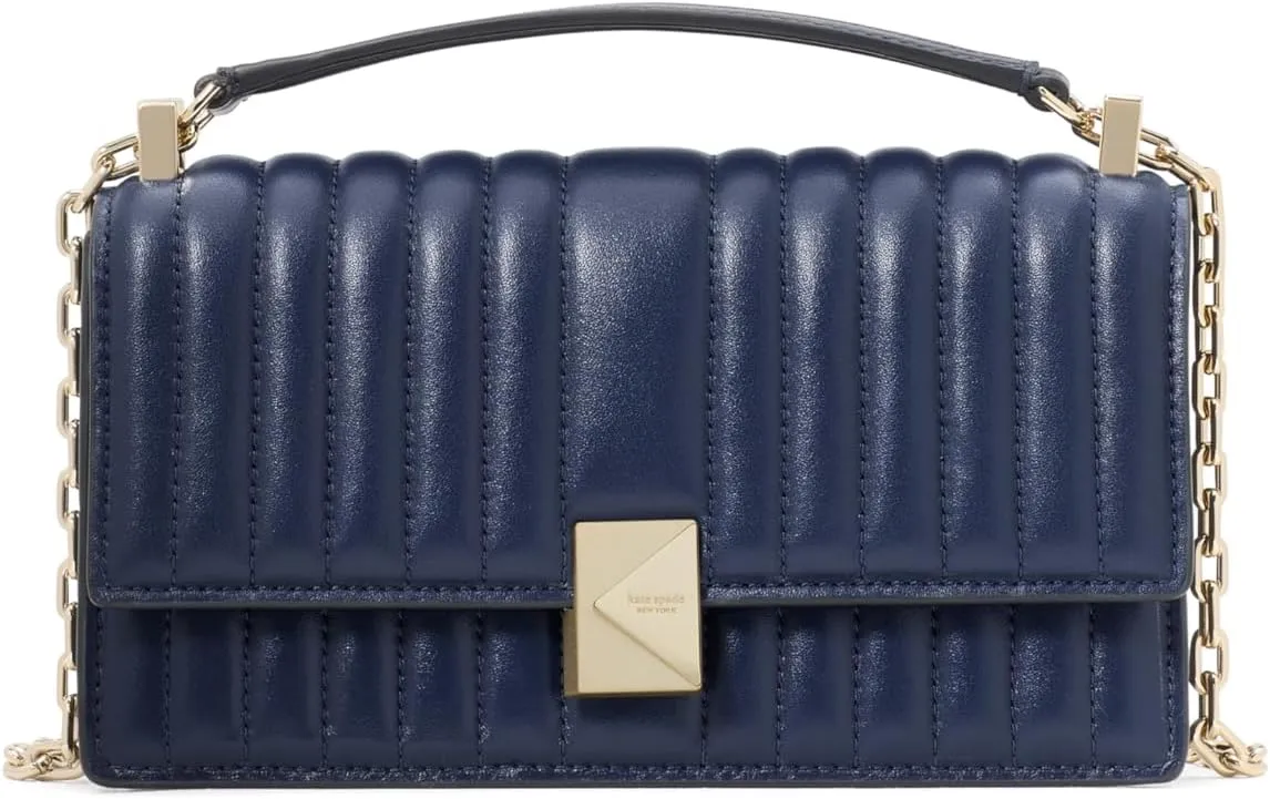 kate spade new york Deco Quilted Leather Mini Flap Chain Crossbody, Parisian Navy