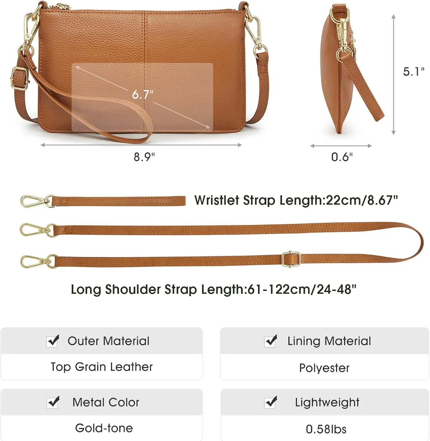 Kattee Leather Small Crossbody Shoulder Bags Purse for Women Trendy, Designer Handbag Pouch Clutch with Wristlet