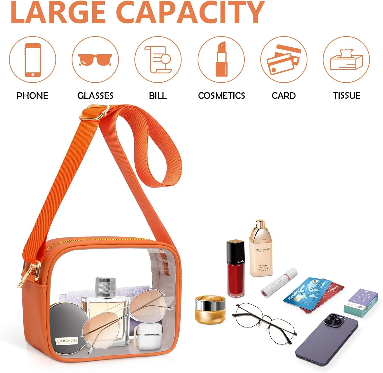 KETIEE Clear Crossbody Bag, Stadium Approved Clear Purse Bag for Concerts Sports Events Festivals