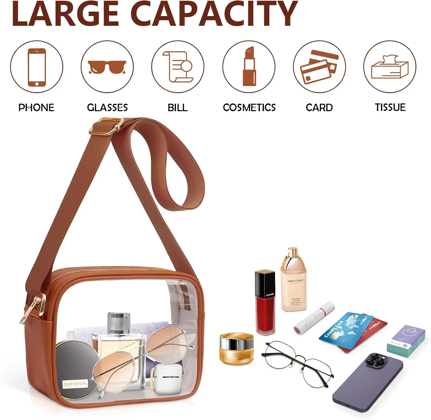KETIEE Clear Crossbody Bag, Stadium Approved Clear Purse Bag for Concerts Sports Events Festivals