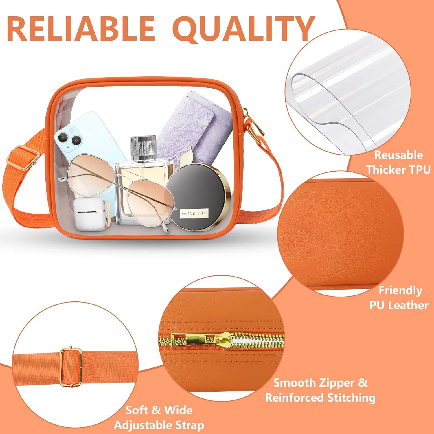 KETIEE Clear Crossbody Bag, Stadium Approved Clear Purse Bag for Concerts Sports Events Festivals