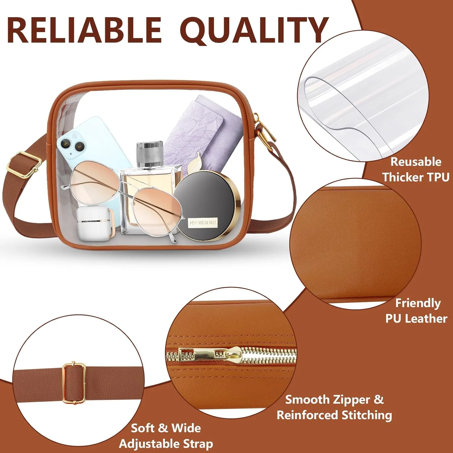 KETIEE Clear Crossbody Bag, Stadium Approved Clear Purse Bag for Concerts Sports Events Festivals