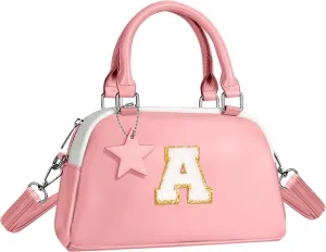 Kids Purse Handle Bag Crossbody bags, Makeup bag Girls Gifts, Gifts for 4-8-10-12 Girl Toddler, monogram Pouch Bag for makeup kits, Handbag-peach pink-A