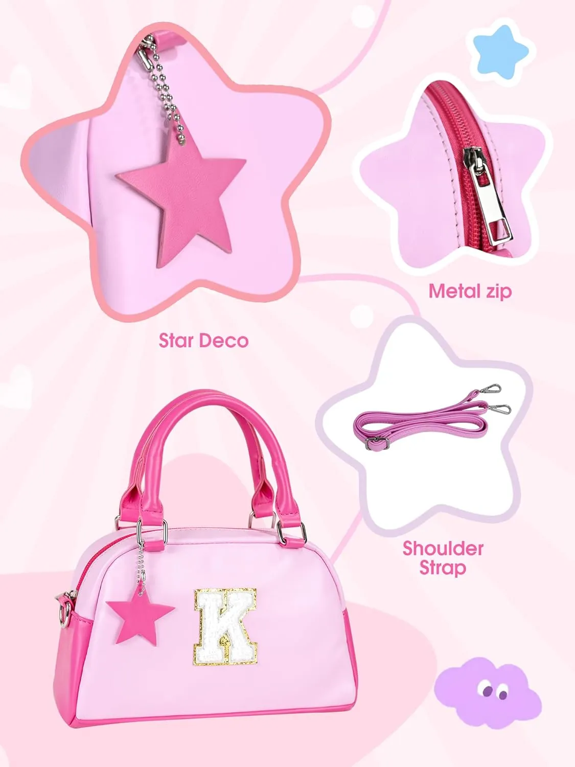 Kids Purse Handle Bag Crossbody bags, Makeup bag Girls Gifts, Gifts for 4-8-10-12 Girl Toddler, monogram Pouch Bag for makeup kits, Handbag-peach pink-A