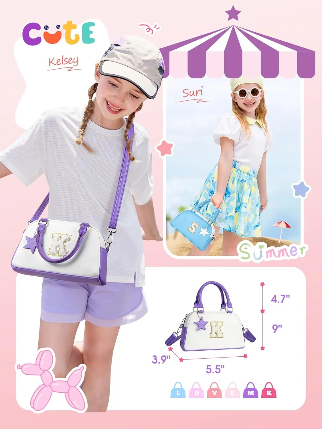Kids Purse Handle Bag Crossbody bags, Makeup bag Girls Gifts, Gifts for 4-8-10-12 Girl Toddler, monogram Pouch Bag for makeup kits, Handbag-peach pink-A