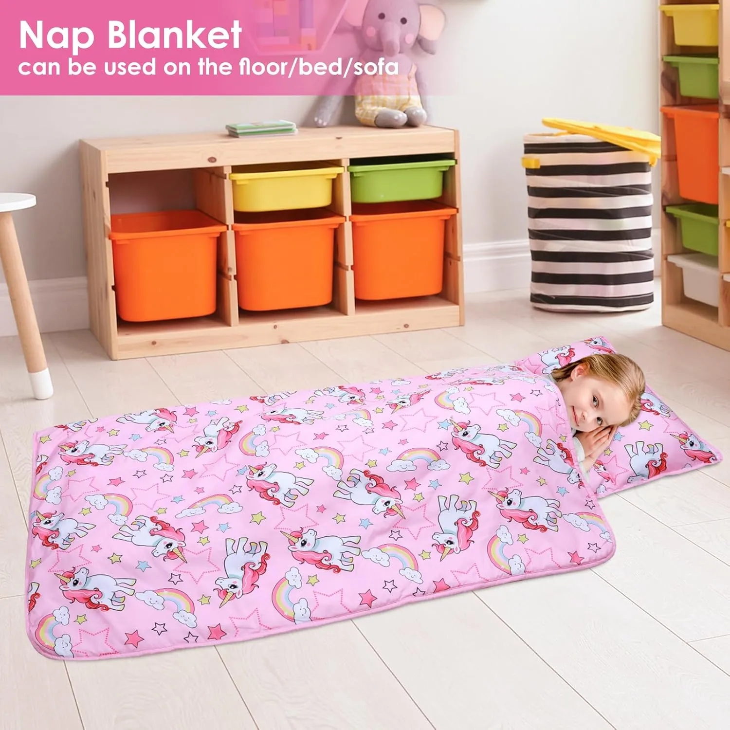 Kids Sleeping Bag Nap Mat with Removable Pillow and Blanket,Extra Thick Large 2 in 1 Slumber Bags for Boys Girls,Toddler Nap Mat for Preschool Daycare Travel Camping