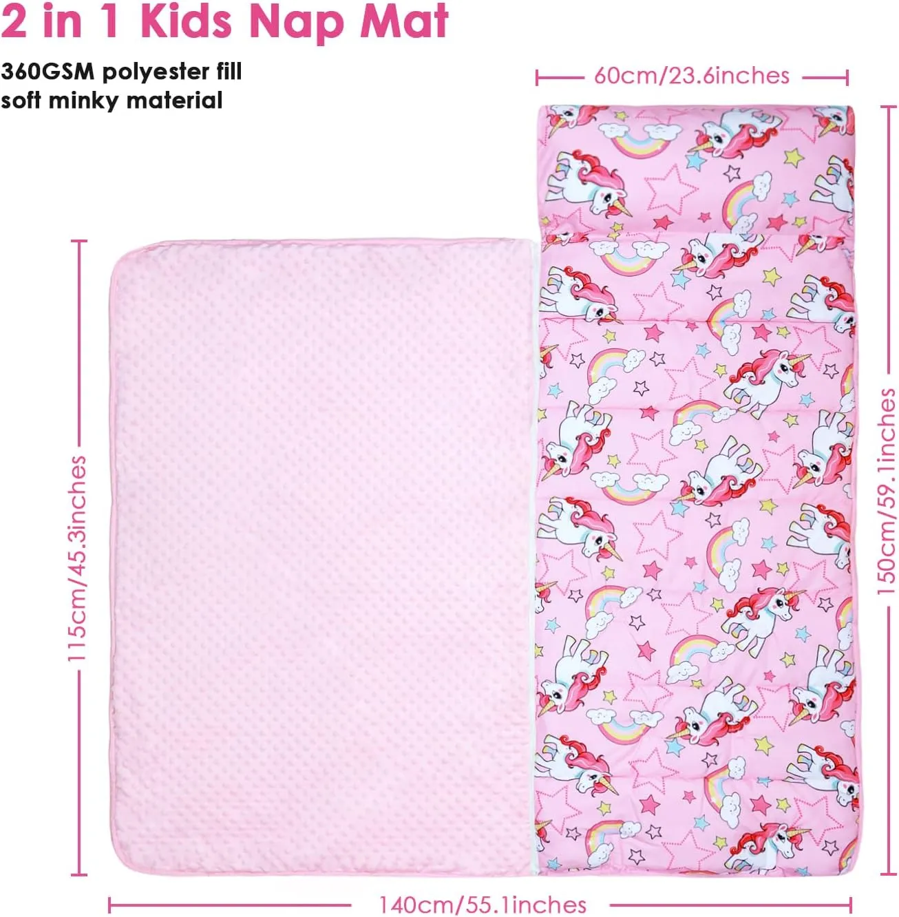 Kids Sleeping Bag Nap Mat with Removable Pillow and Blanket,Extra Thick Large 2 in 1 Slumber Bags for Boys Girls,Toddler Nap Mat for Preschool Daycare Travel Camping