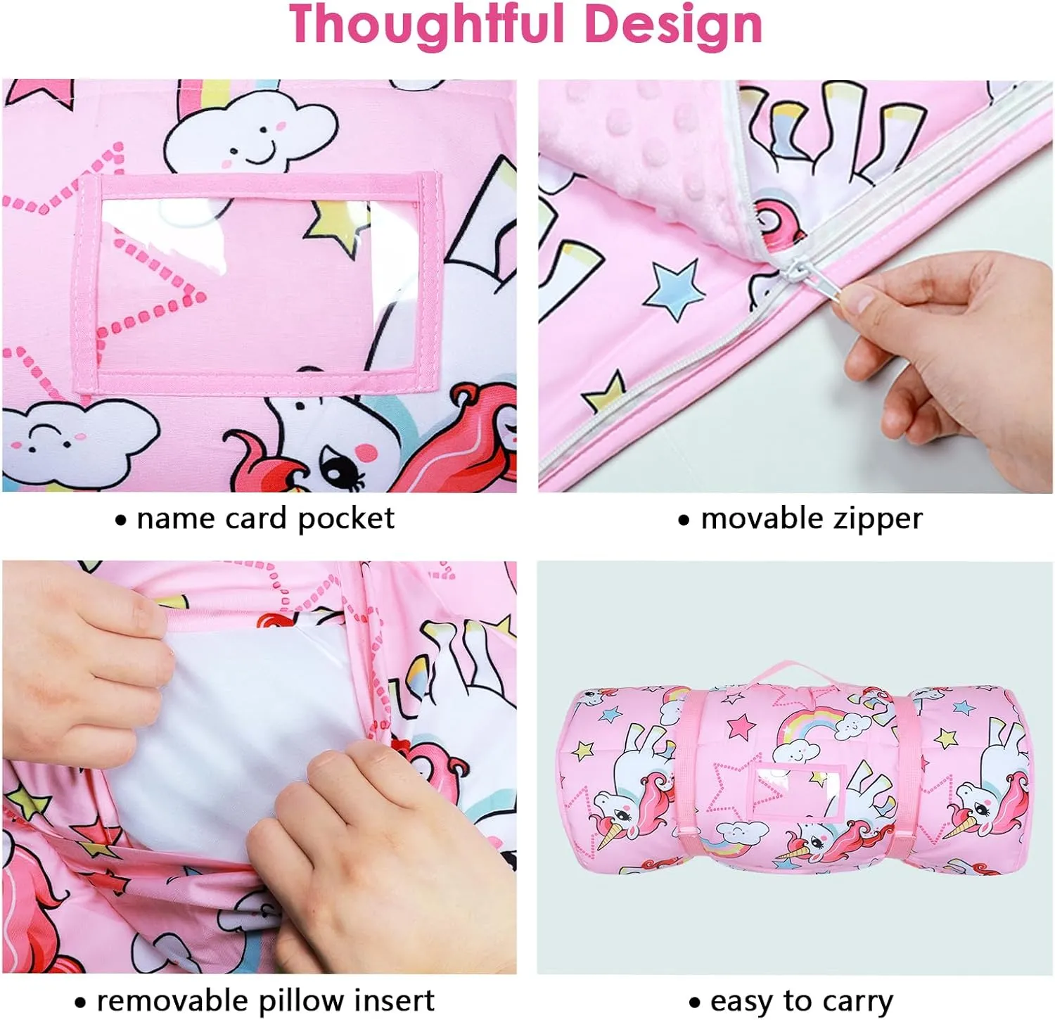 Kids Sleeping Bag Nap Mat with Removable Pillow and Blanket,Extra Thick Large 2 in 1 Slumber Bags for Boys Girls,Toddler Nap Mat for Preschool Daycare Travel Camping