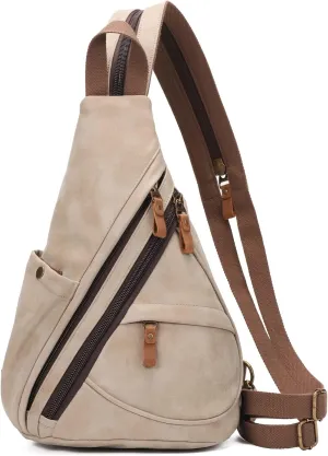 KL928 PU Leather Sling Bag - Small Crossbody Backpack Shoulder Casual Daypack Rucksack for Men Women