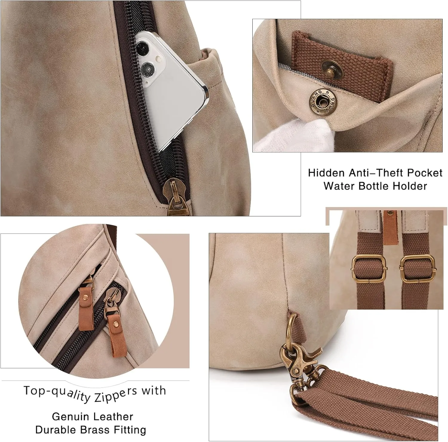 KL928 PU Leather Sling Bag - Small Crossbody Backpack Shoulder Casual Daypack Rucksack for Men Women