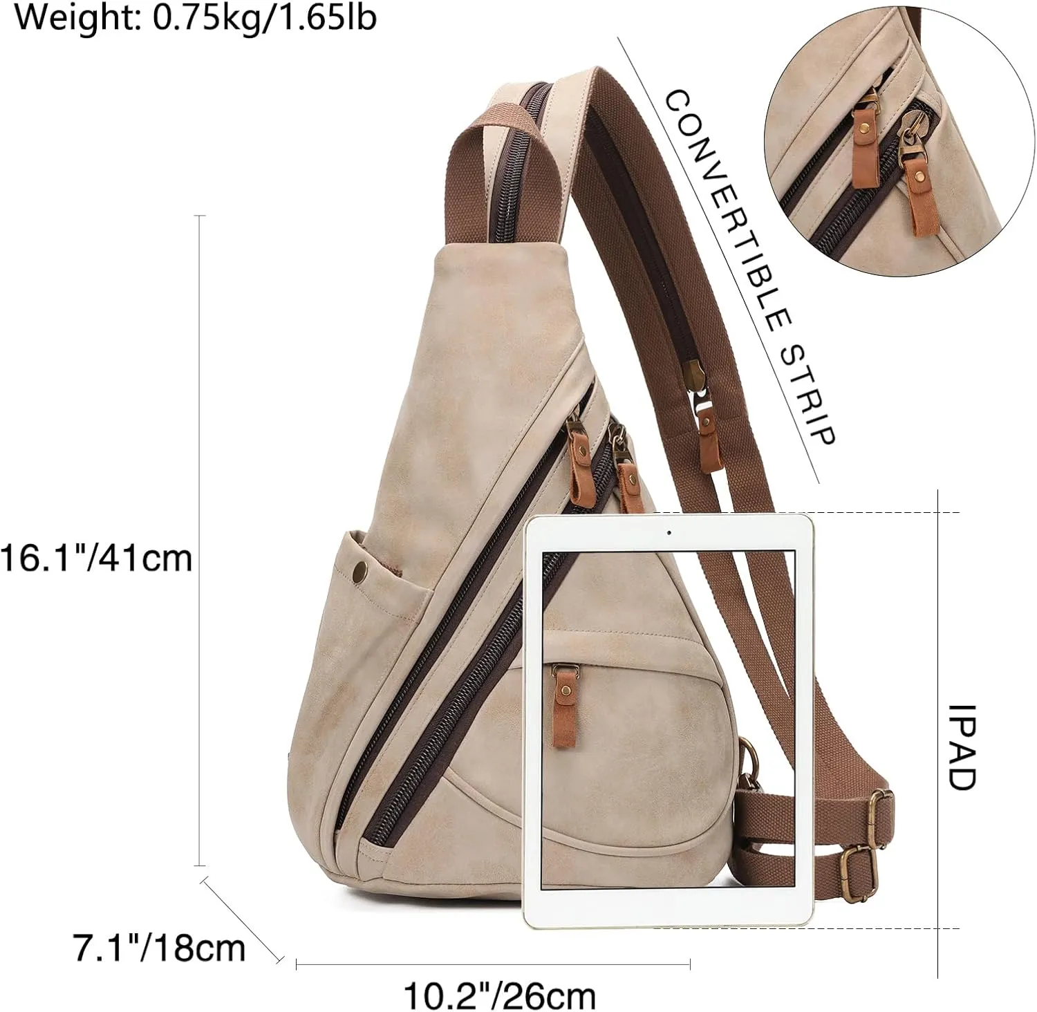 KL928 PU Leather Sling Bag - Small Crossbody Backpack Shoulder Casual Daypack Rucksack for Men Women