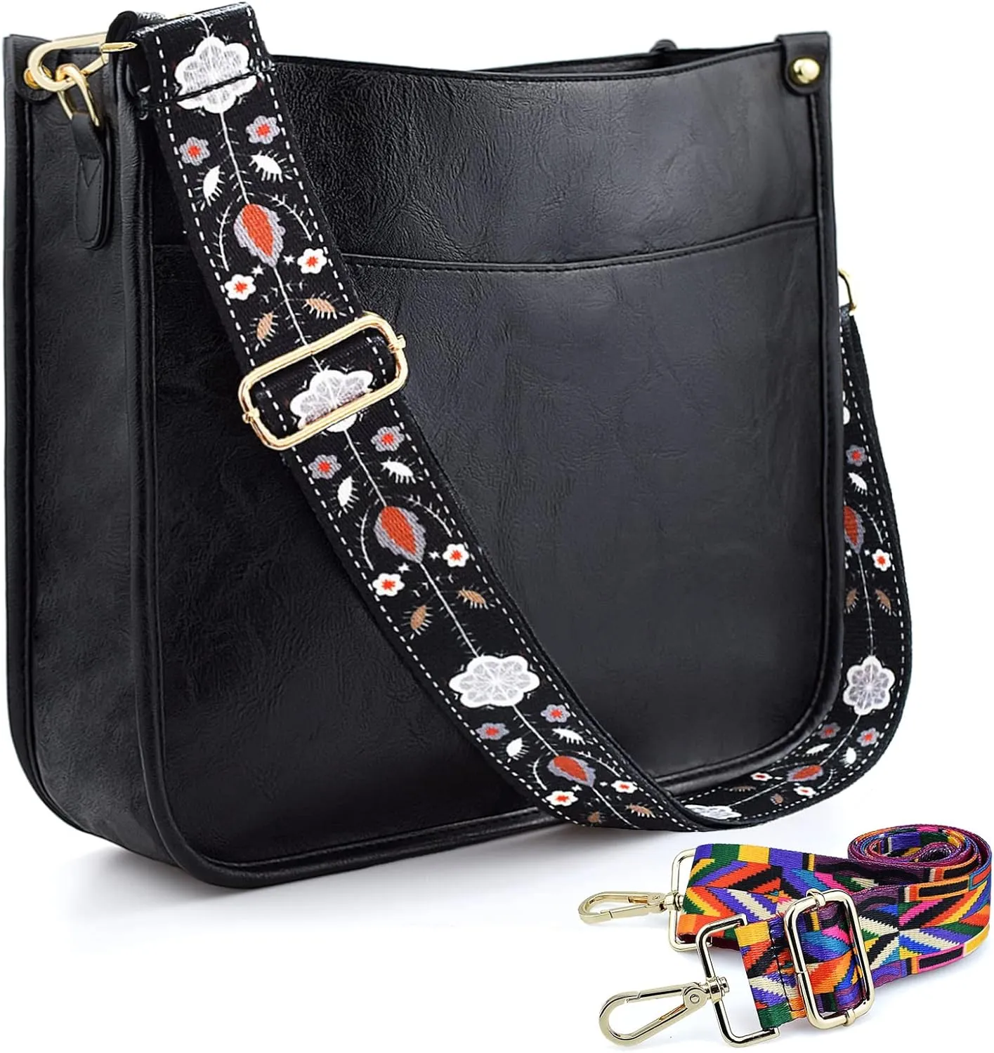 KlaOYer 2 Adjustable Strap Bag,Crossbody Bags Women,Guitar Strap Purse,Vegan Handbags Soft Shoulder Bag For Women