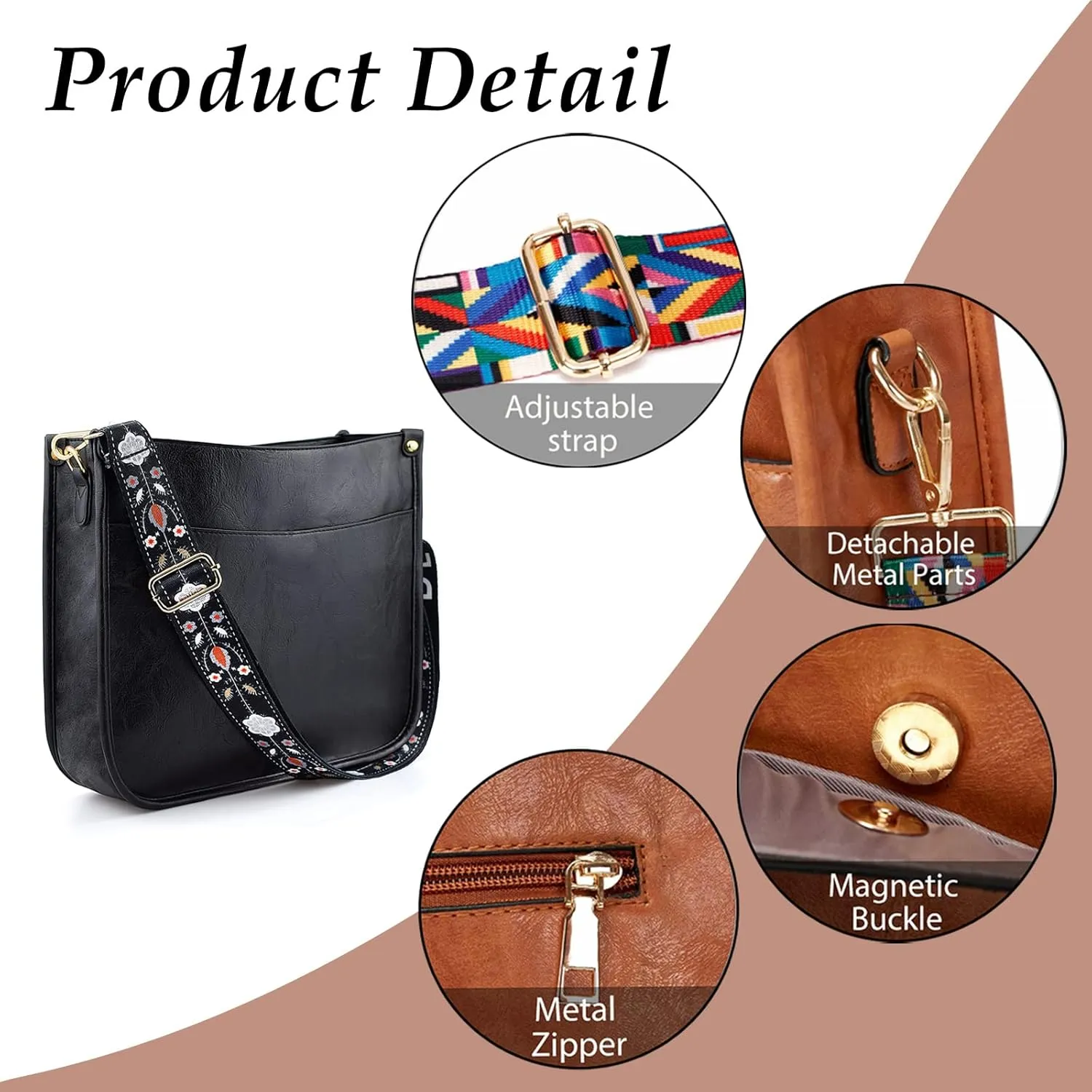 KlaOYer 2 Adjustable Strap Bag,Crossbody Bags Women,Guitar Strap Purse,Vegan Handbags Soft Shoulder Bag For Women