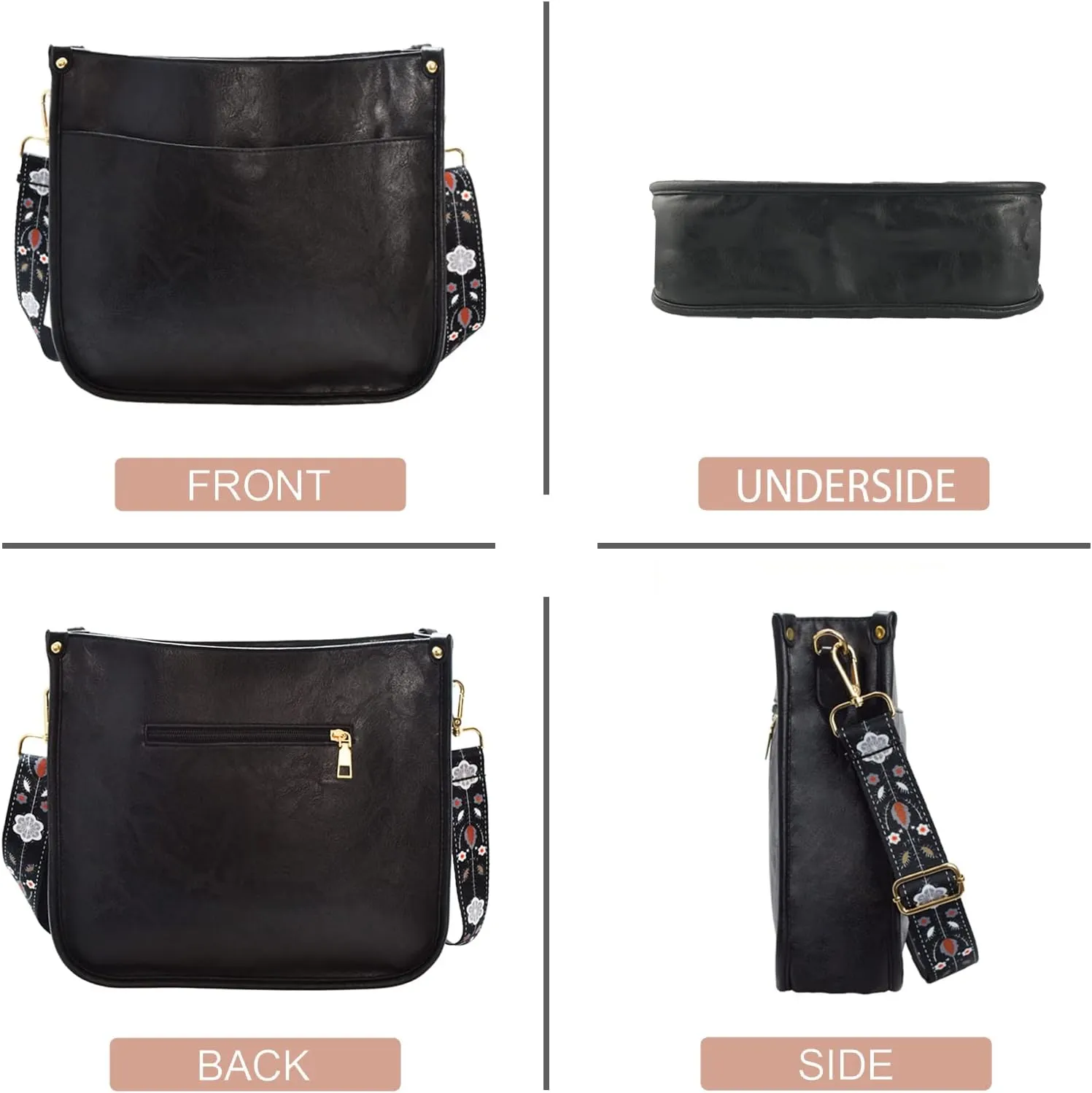 KlaOYer 2 Adjustable Strap Bag,Crossbody Bags Women,Guitar Strap Purse,Vegan Handbags Soft Shoulder Bag For Women