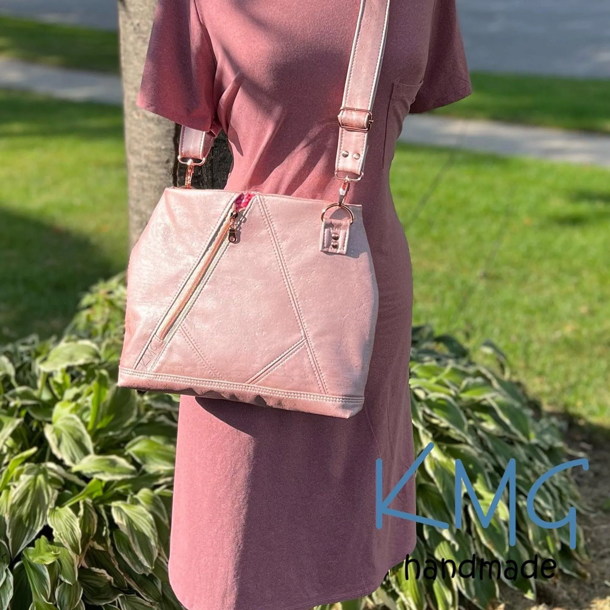 KMGhandmade Original Compass Crossbody Bag - Pink Natural Cork