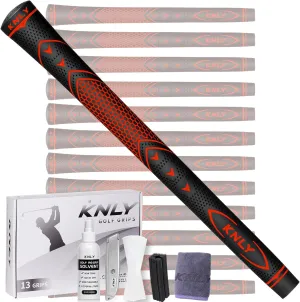 KNLY Golf Grips Set of 13 - High Traction and High Feedback Rubber Golf Club Grips with Anti-Slip and All Weather Performance，13 Grips with 15 Tapes and 13 Grips with All Repair Kits for Choice.