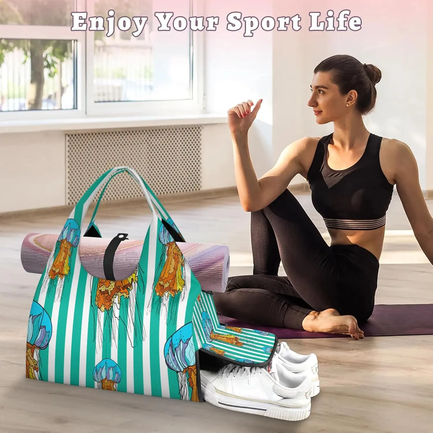 KOBLEN Yoga Gym Bags for Women Duffel Bag with Shoe Compartment and Yoga Mat Portable Weekender Bags for Pilates Travel Offices Workout Beach