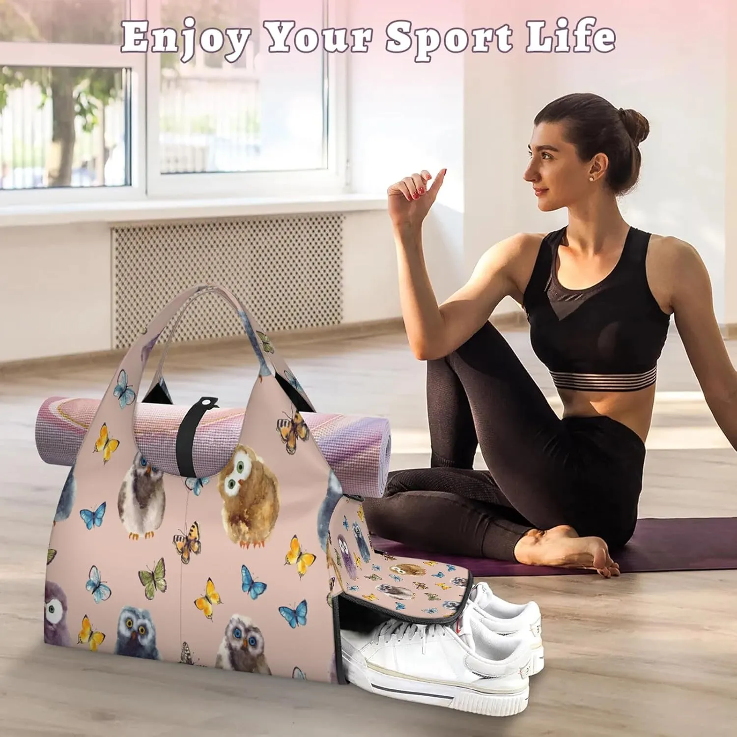 KOBLEN Yoga Gym Bags for Women Duffel Bag with Shoe Compartment and Yoga Mat Portable Weekender Bags for Pilates Travel Offices Workout Beach