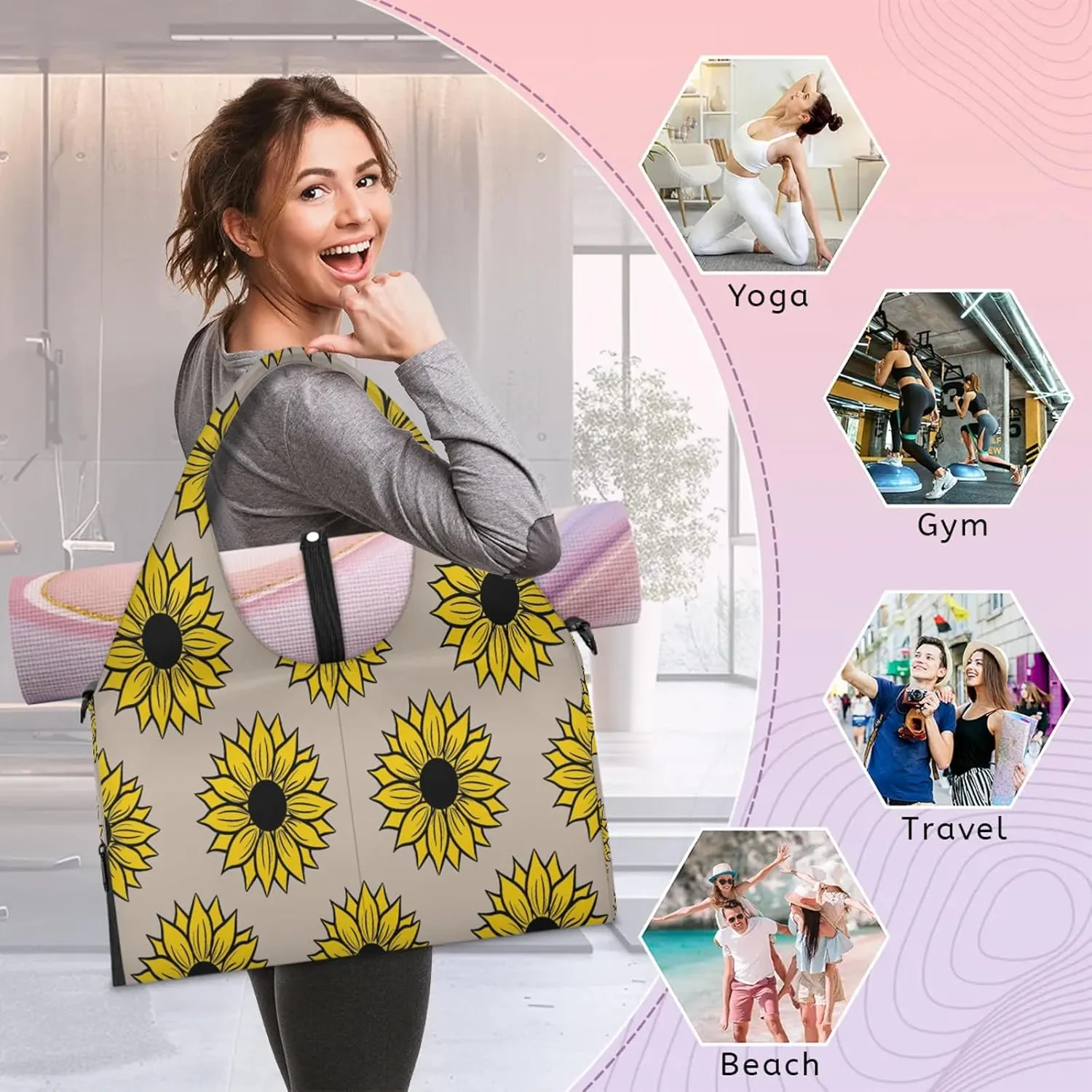 KOBLEN Yoga Gym Bags for Women Duffel Bag with Shoe Compartment and Yoga Mat Portable Weekender Bags for Pilates Travel Offices Workout Beach