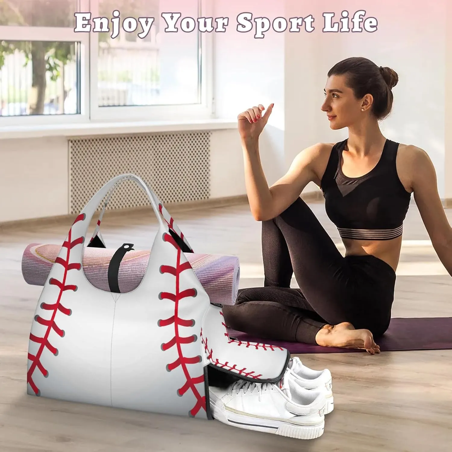 KOBLEN Yoga Gym Bags for Women Duffel Bag with Shoe Compartment and Yoga Mat Portable Weekender Bags for Pilates Travel Offices Workout Beach