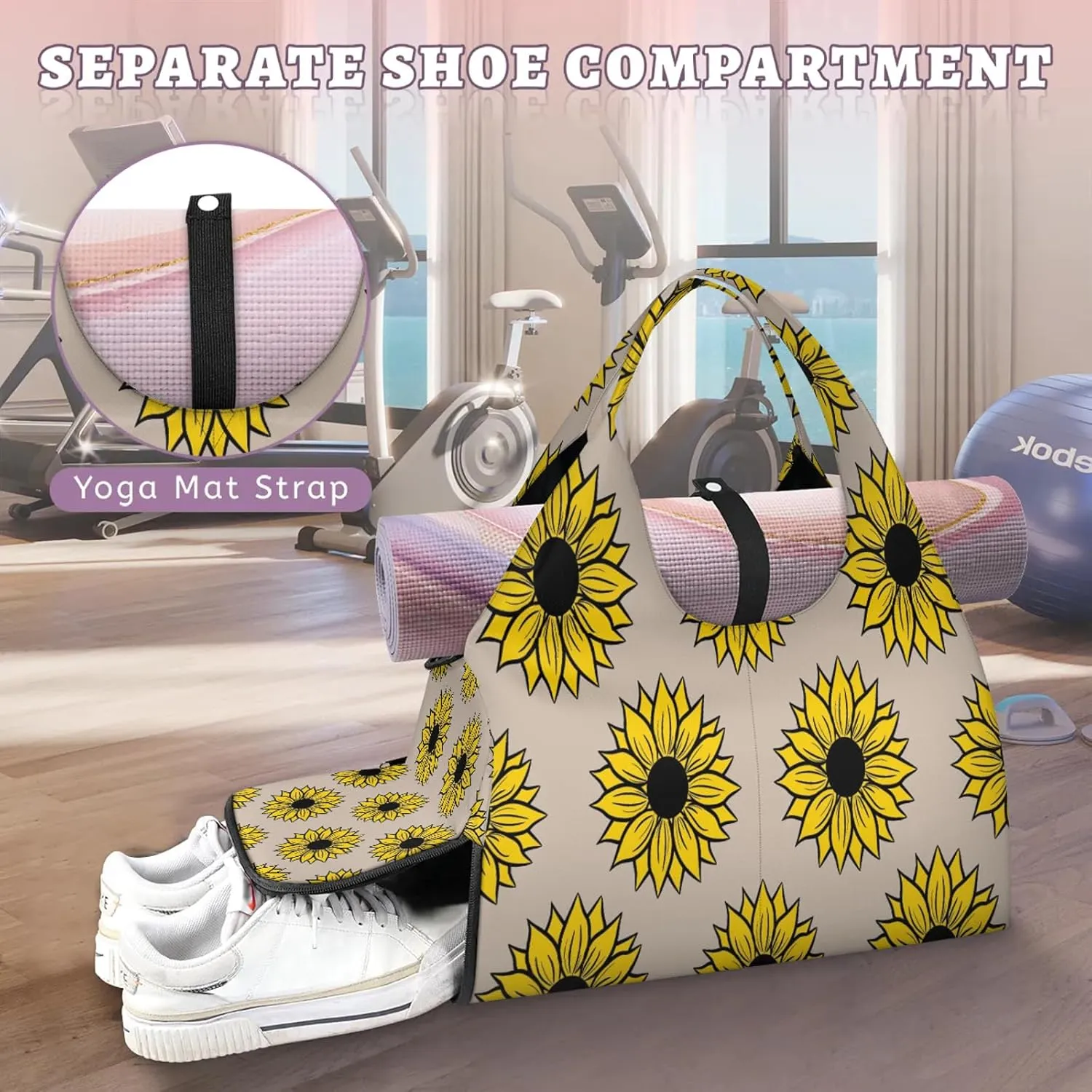 KOBLEN Yoga Gym Bags for Women Duffel Bag with Shoe Compartment and Yoga Mat Portable Weekender Bags for Pilates Travel Offices Workout Beach