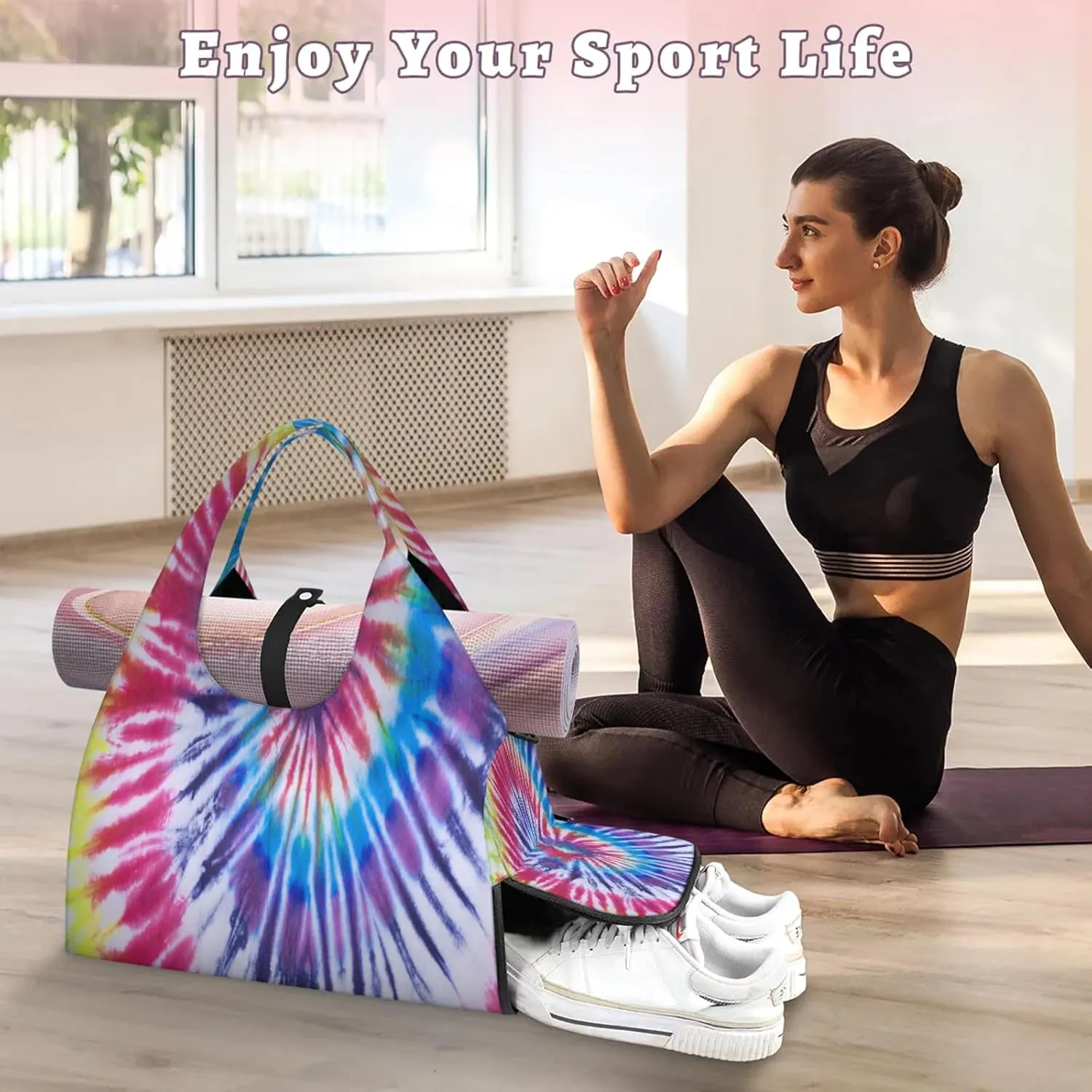 KOBLEN Yoga Gym Bags for Women Duffel Bag with Shoe Compartment and Yoga Mat Portable Weekender Bags for Pilates Travel Offices Workout Beach