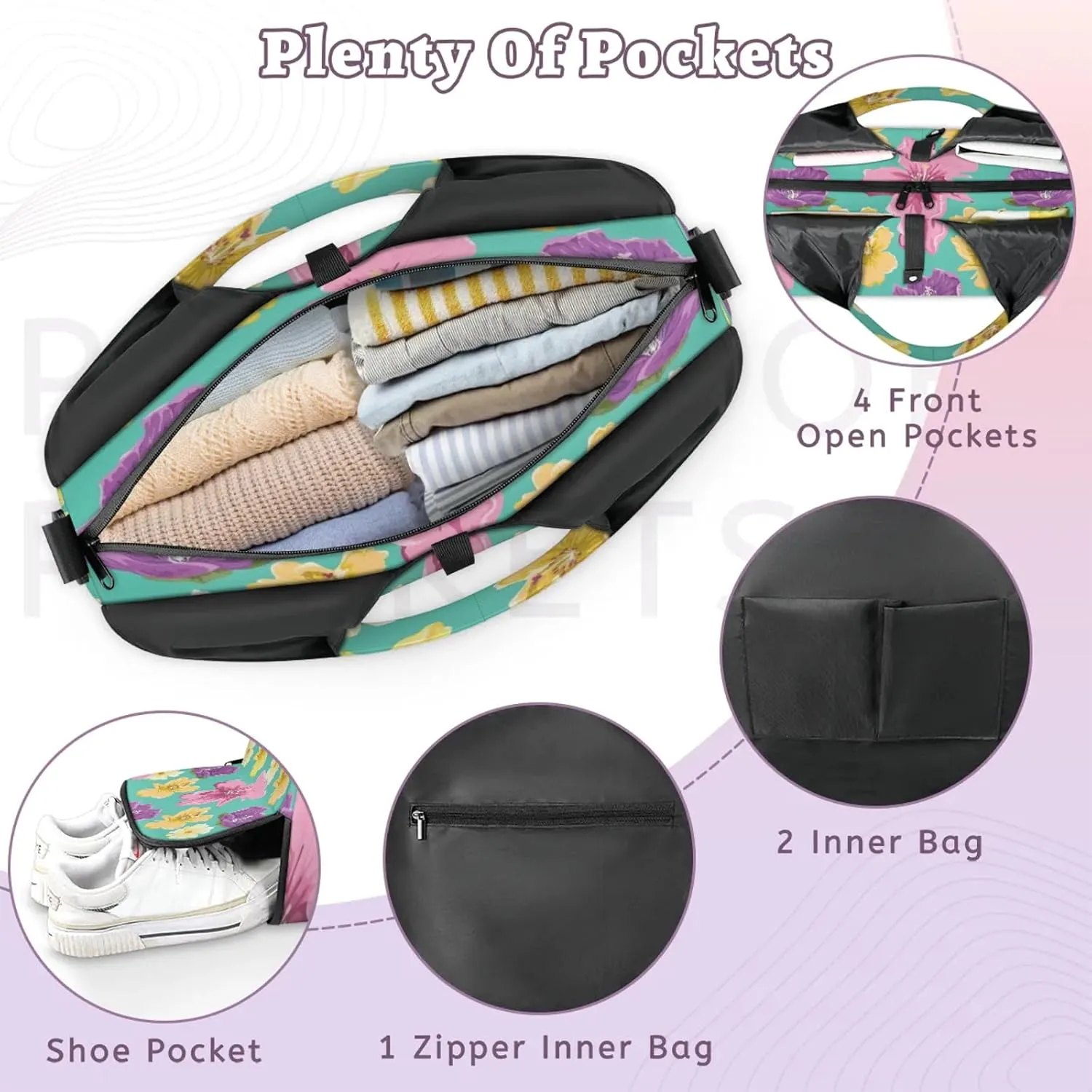 KOBLEN Yoga Gym Bags for Women Duffel Bag with Shoe Compartment and Yoga Mat Portable Weekender Bags for Pilates Travel Offices Workout Beach
