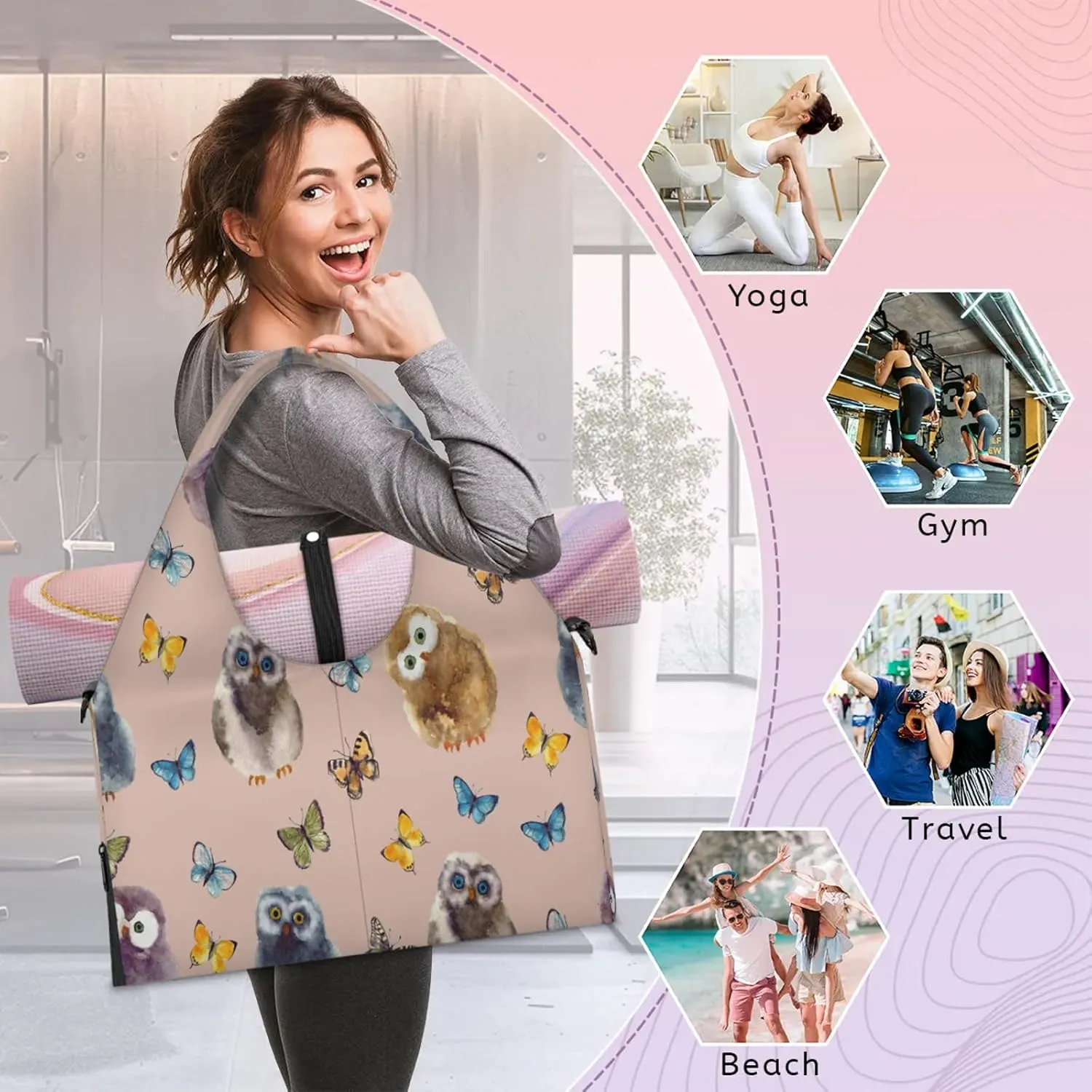 KOBLEN Yoga Gym Bags for Women Duffel Bag with Shoe Compartment and Yoga Mat Portable Weekender Bags for Pilates Travel Offices Workout Beach