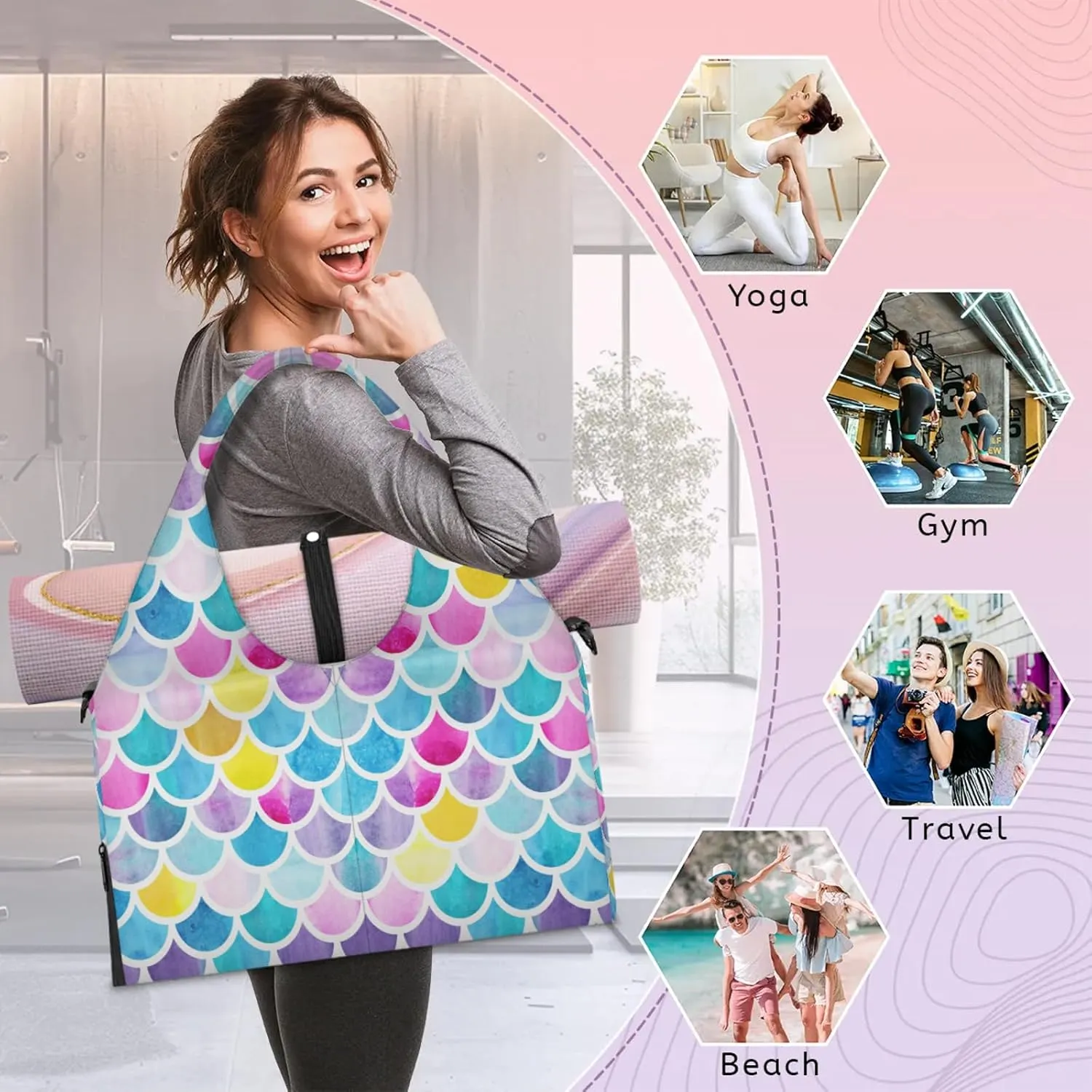 KOBLEN Yoga Gym Bags for Women Duffel Bag with Shoe Compartment and Yoga Mat Portable Weekender Bags for Pilates Travel Offices Workout Beach