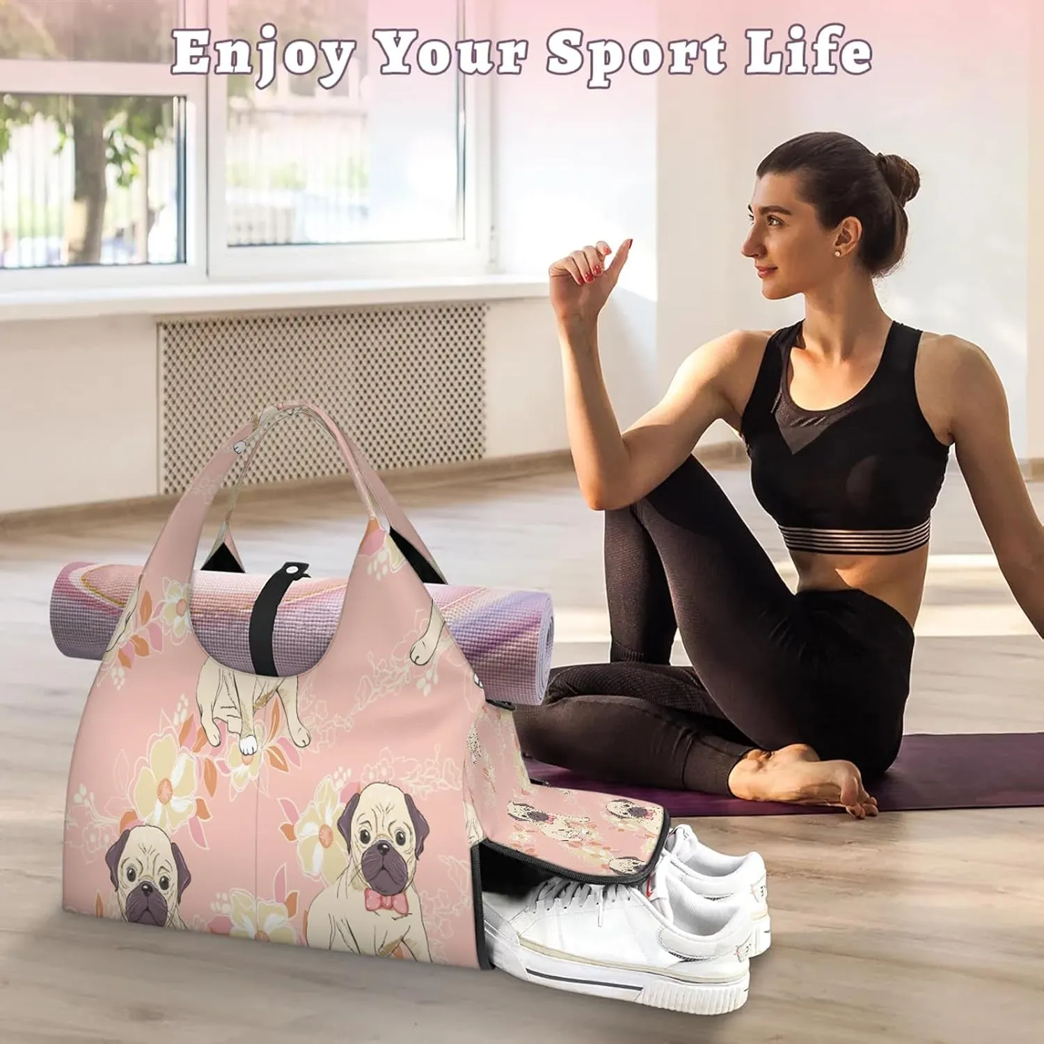 KOBLEN Yoga Gym Bags for Women Duffel Bag with Shoe Compartment and Yoga Mat Portable Weekender Bags for Pilates Travel Offices Workout Beach
