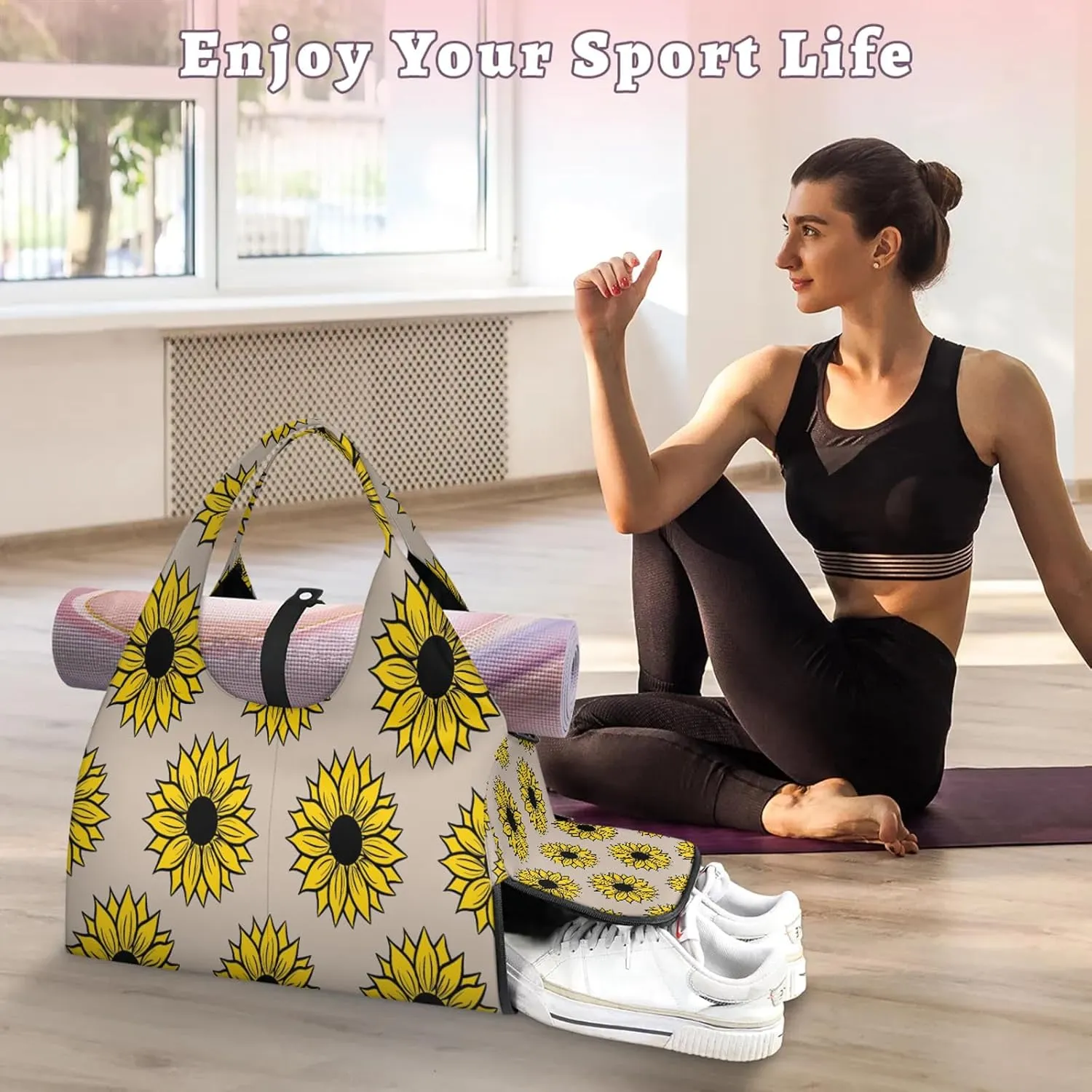 KOBLEN Yoga Gym Bags for Women Duffel Bag with Shoe Compartment and Yoga Mat Portable Weekender Bags for Pilates Travel Offices Workout Beach